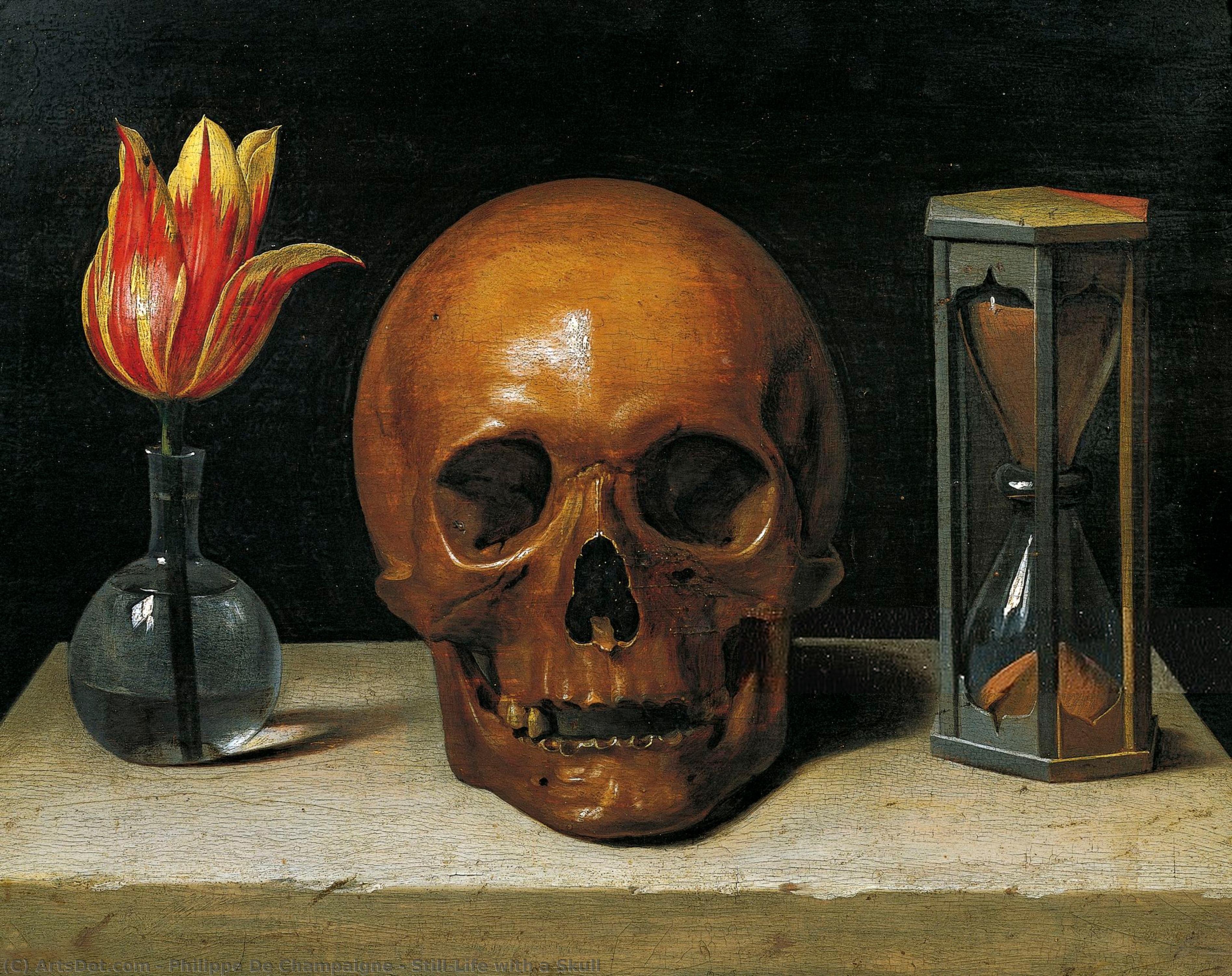 Wikioo.org – La Enciclopedia de las Bellas Artes - Pintura, Obras de arte de Philippe De Champaigne - naturaleza muerta enestado  Un  cráneo