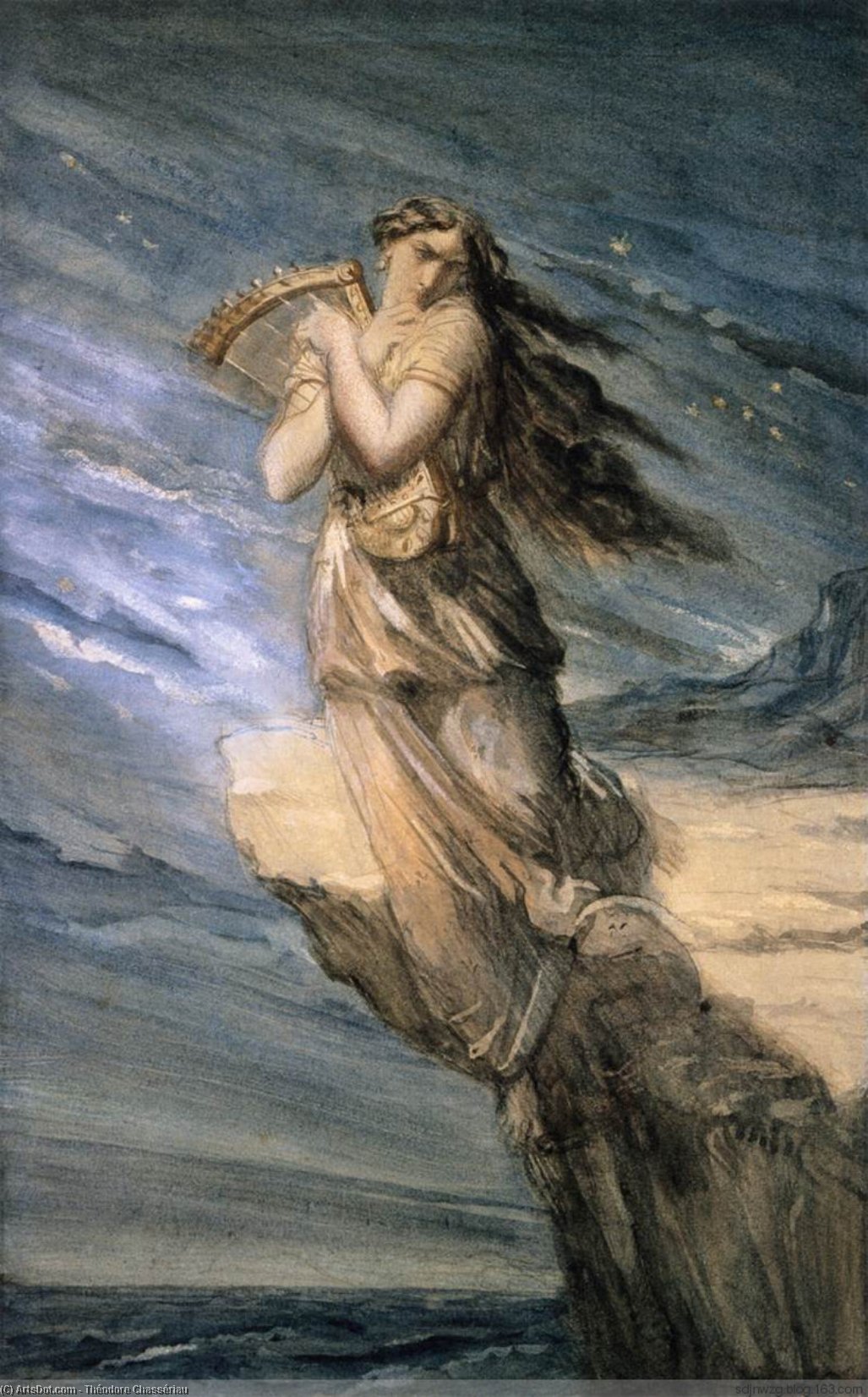 Wikioo.org – La Enciclopedia de las Bellas Artes - Pintura, Obras de arte de Théodore Chassériau - safo saltando en el mar desde el Leucadian Promontorio