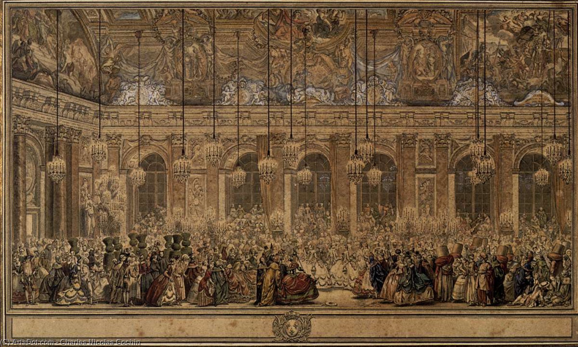 Wikioo.org – L'Enciclopedia delle Belle Arti - Pittura, Opere di Charles Nicolas Cochin - mascherato sfera Dato  mediante  dopodomani  Re