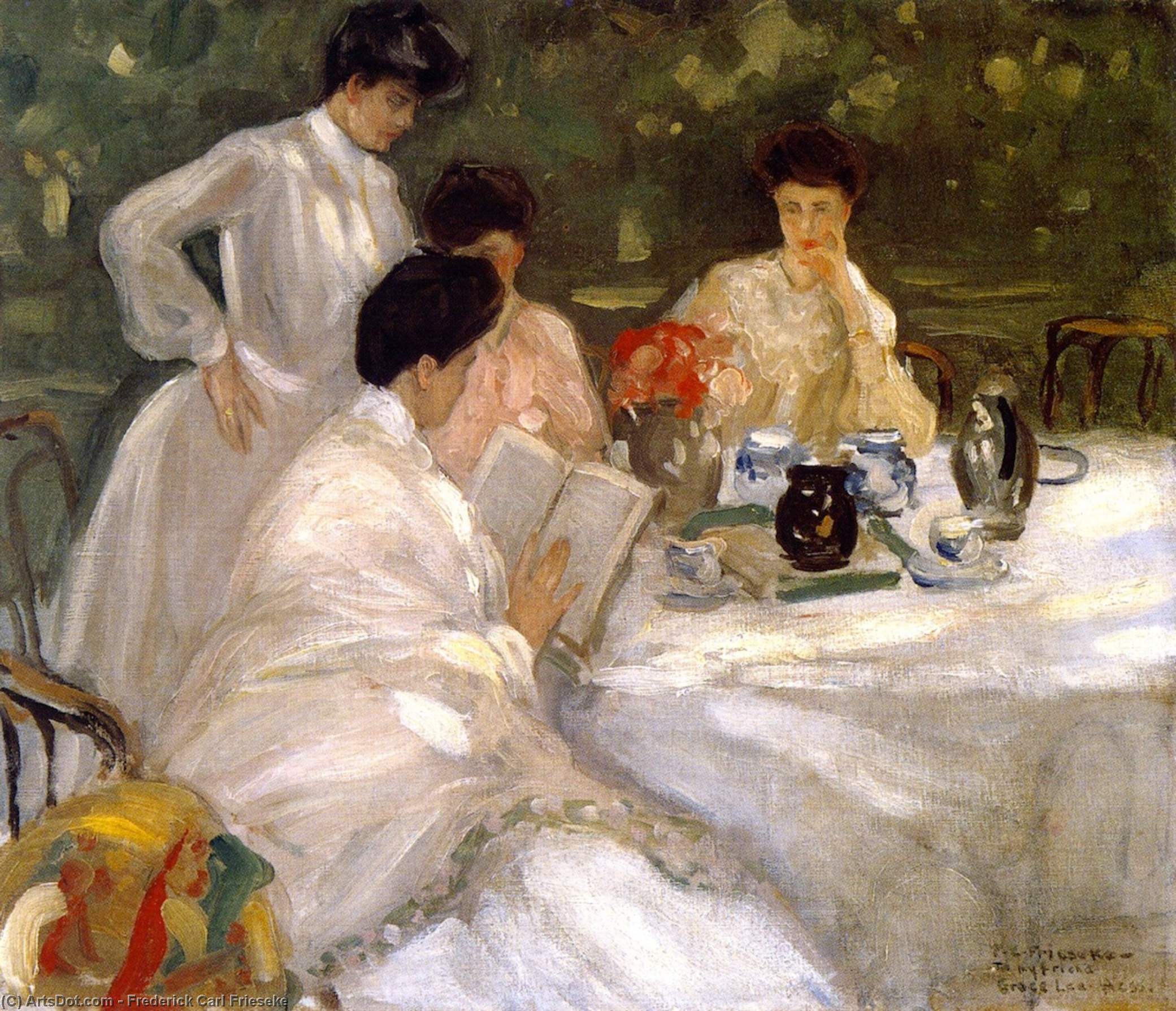 Wikioo.org - The Encyclopedia of Fine Arts - Painting, Artwork by Frederick Carl Frieseke - Le thé au jardin (also known as Tea in the Garden)
