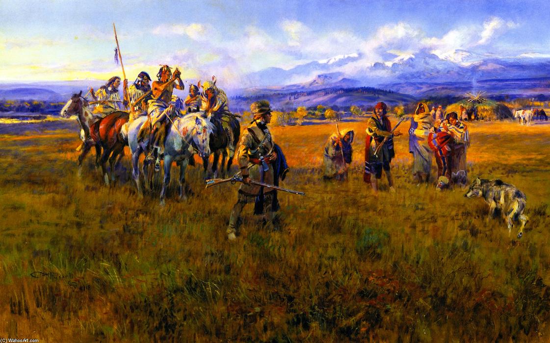 Wikioo.org - The Encyclopedia of Fine Arts - Painting, Artwork by Charles Marion Russell - Lewis and Clark Reach Shoshone Camp Led by Sacajawea the Bird Woman (also known as Lewis and Clark Expecdition)