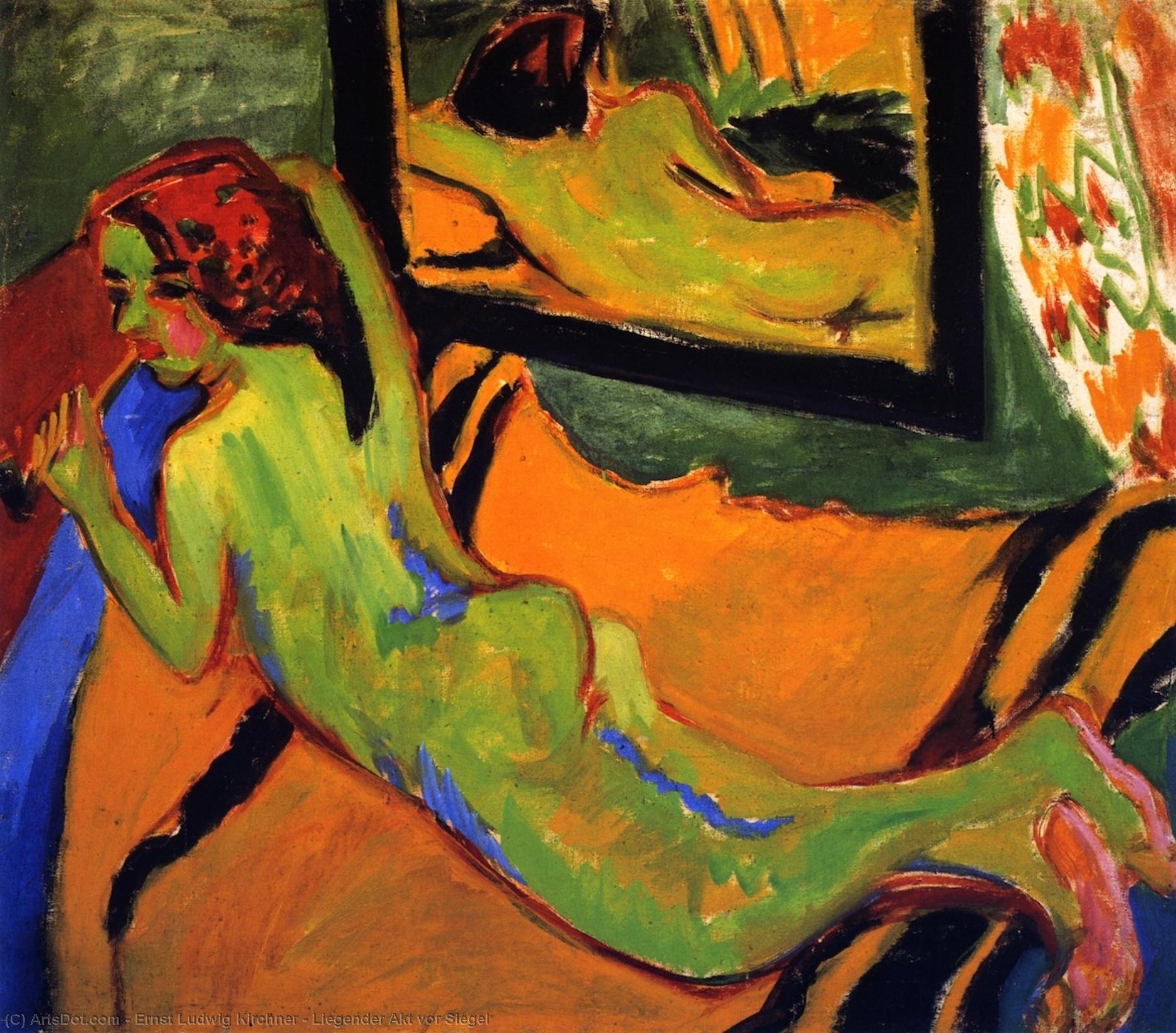 Wikioo.org - The Encyclopedia of Fine Arts - Painting, Artwork by Ernst Ludwig Kirchner - Liegender Akt vor Siegel