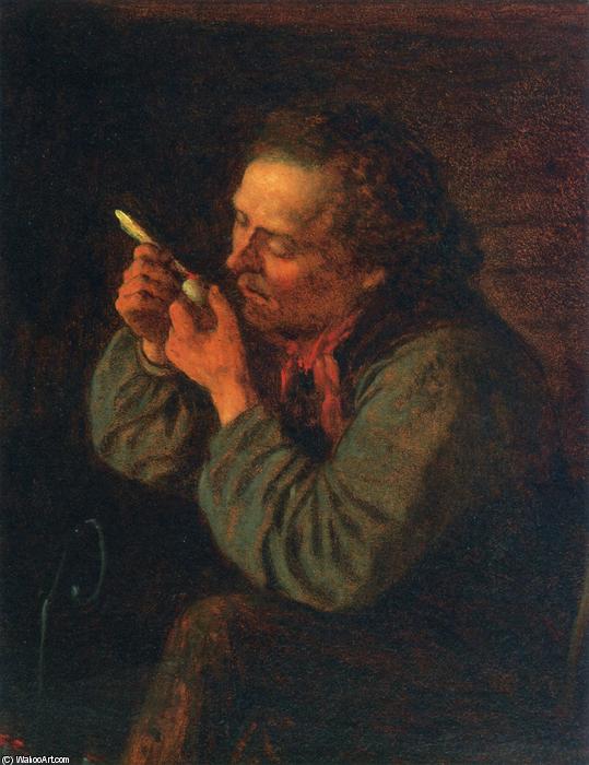 Wikioo.org - The Encyclopedia of Fine Arts - Painting, Artwork by Jonathan Eastman Johnson - Lighting His Pipe