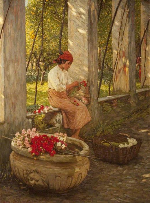 WikiOO.org - Encyclopedia of Fine Arts - Maleri, Artwork Henry Herbert La Thangue - A Ligurian Flower Girl