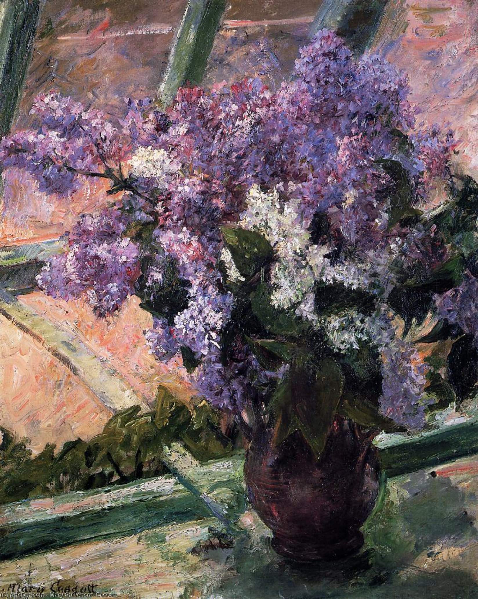 Wikioo.org - The Encyclopedia of Fine Arts - Painting, Artwork by Mary Stevenson Cassatt - Lilacs in a Window