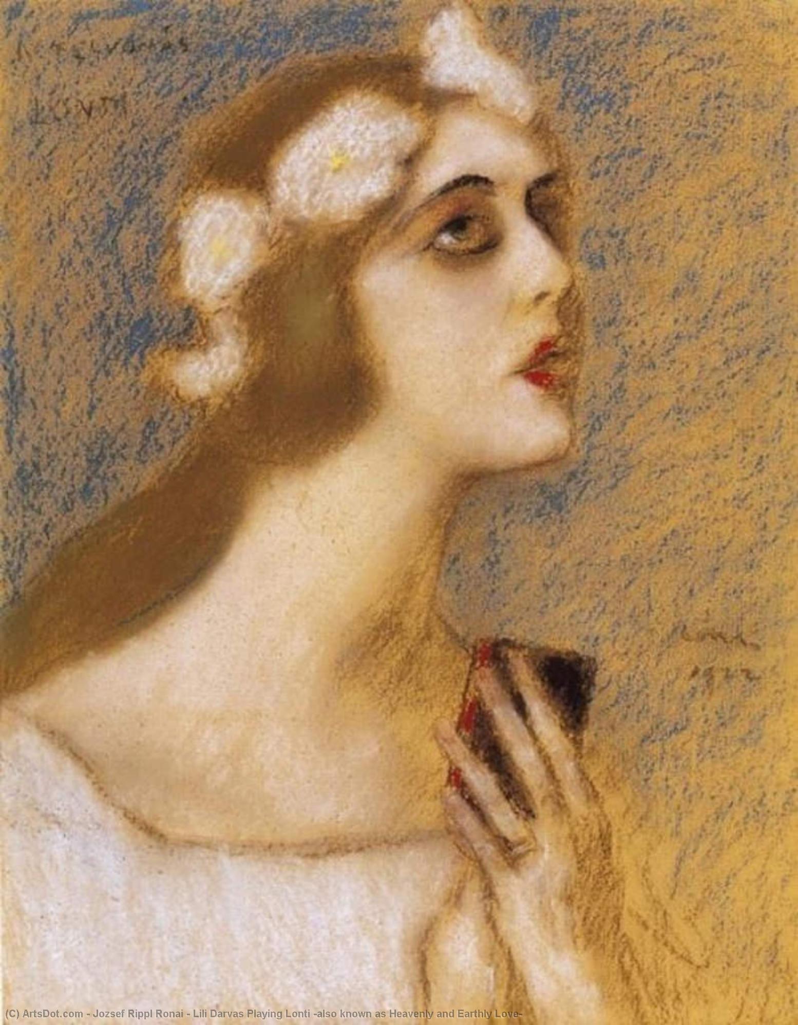 Wikioo.org - The Encyclopedia of Fine Arts - Painting, Artwork by Jozsef Rippl Ronai - Lili Darvas Playing Lonti (also known as Heavenly and Earthly Love)