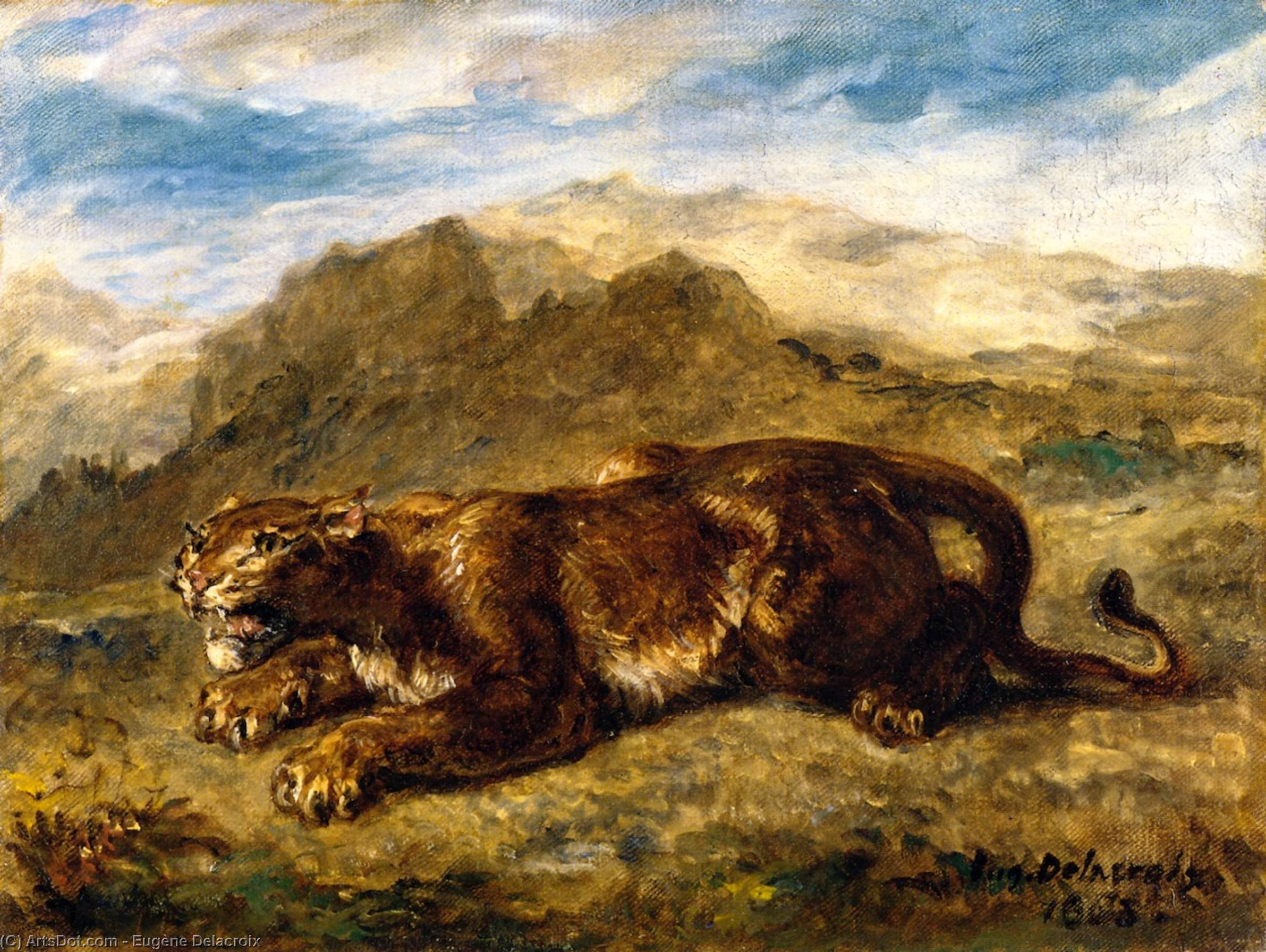 Wikioo.org - The Encyclopedia of Fine Arts - Painting, Artwork by Eugène Delacroix - Lioness Ready to Spring