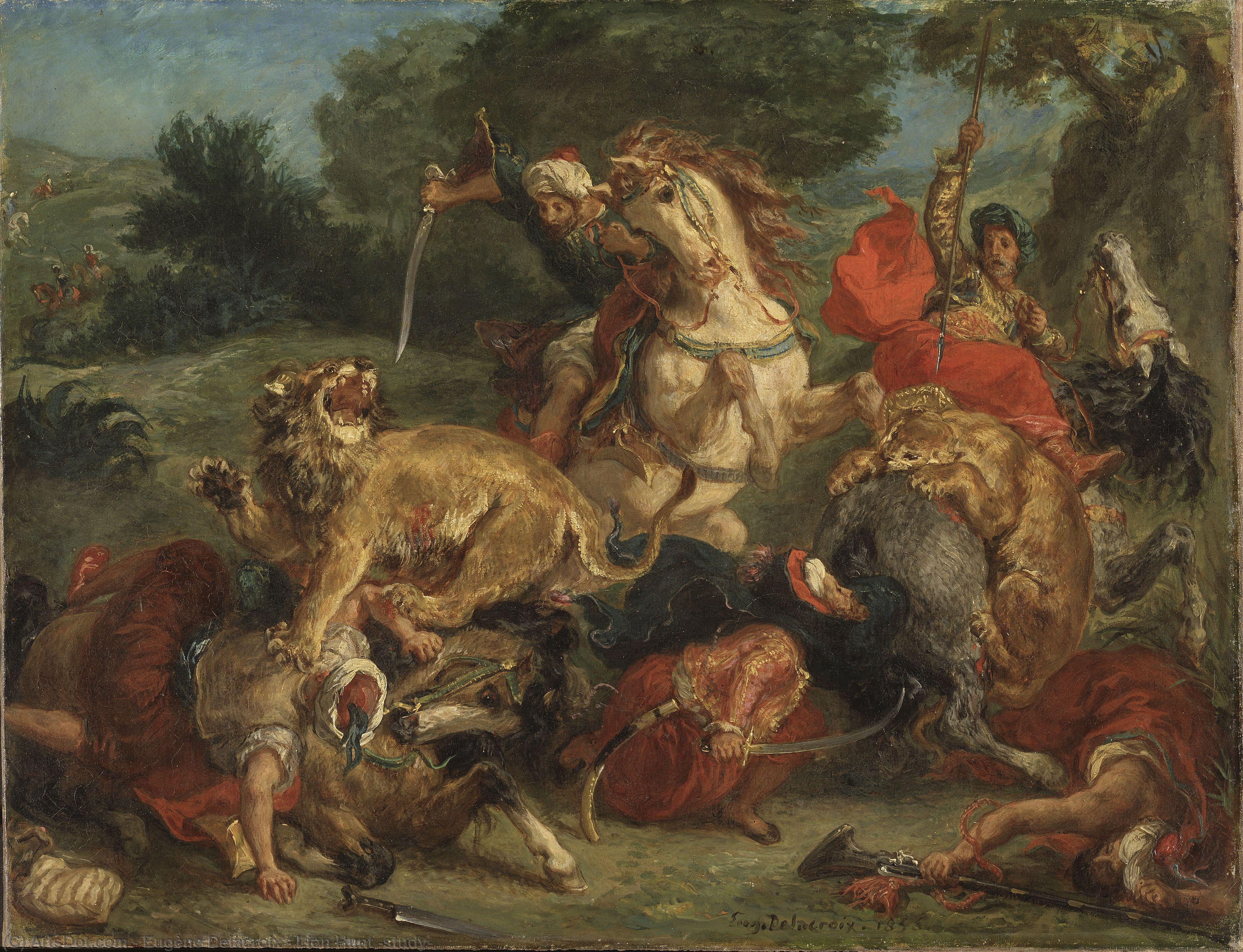 WikiOO.org - Enciklopedija dailės - Tapyba, meno kuriniai Eugène Delacroix - Lion Hunt (study)