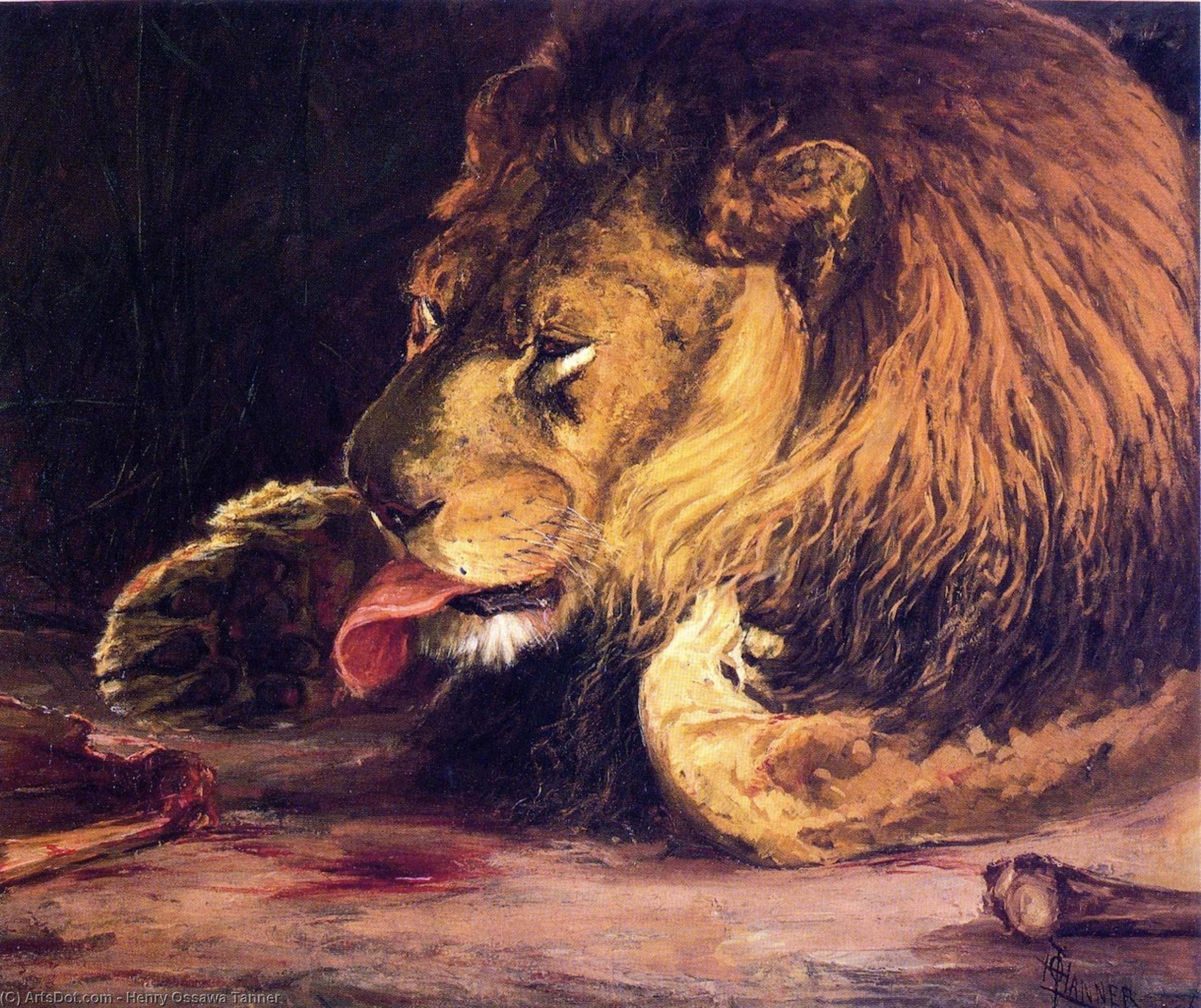 Wikioo.org - The Encyclopedia of Fine Arts - Painting, Artwork by Henry Ossawa Tanner - Lion Licking Its Paw