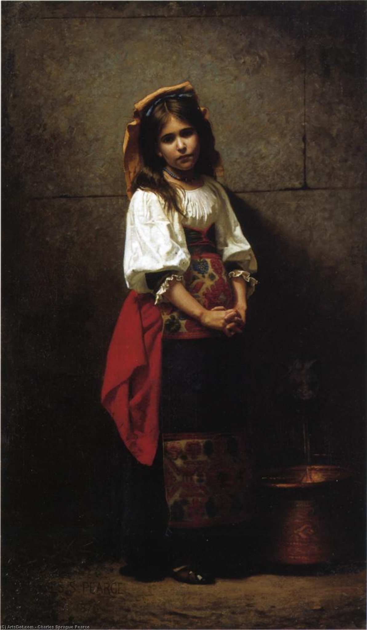 Wikioo.org – L'Encyclopédie des Beaux Arts - Peinture, Oeuvre de Charles Sprague Pearce - L'Italienne ( également connu sous le nom a la fontaine )