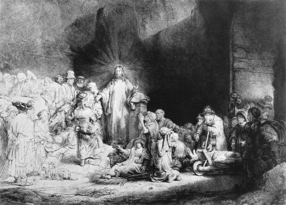 Wikioo.org – La Enciclopedia de las Bellas Artes - Pintura, Obras de arte de Rembrandt Van Rijn - El Little Children siendo traído a Jesús