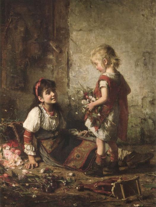 Wikioo.org - The Encyclopedia of Fine Arts - Painting, Artwork by Alexei Alexeievich Harlamoff - The little flower girls