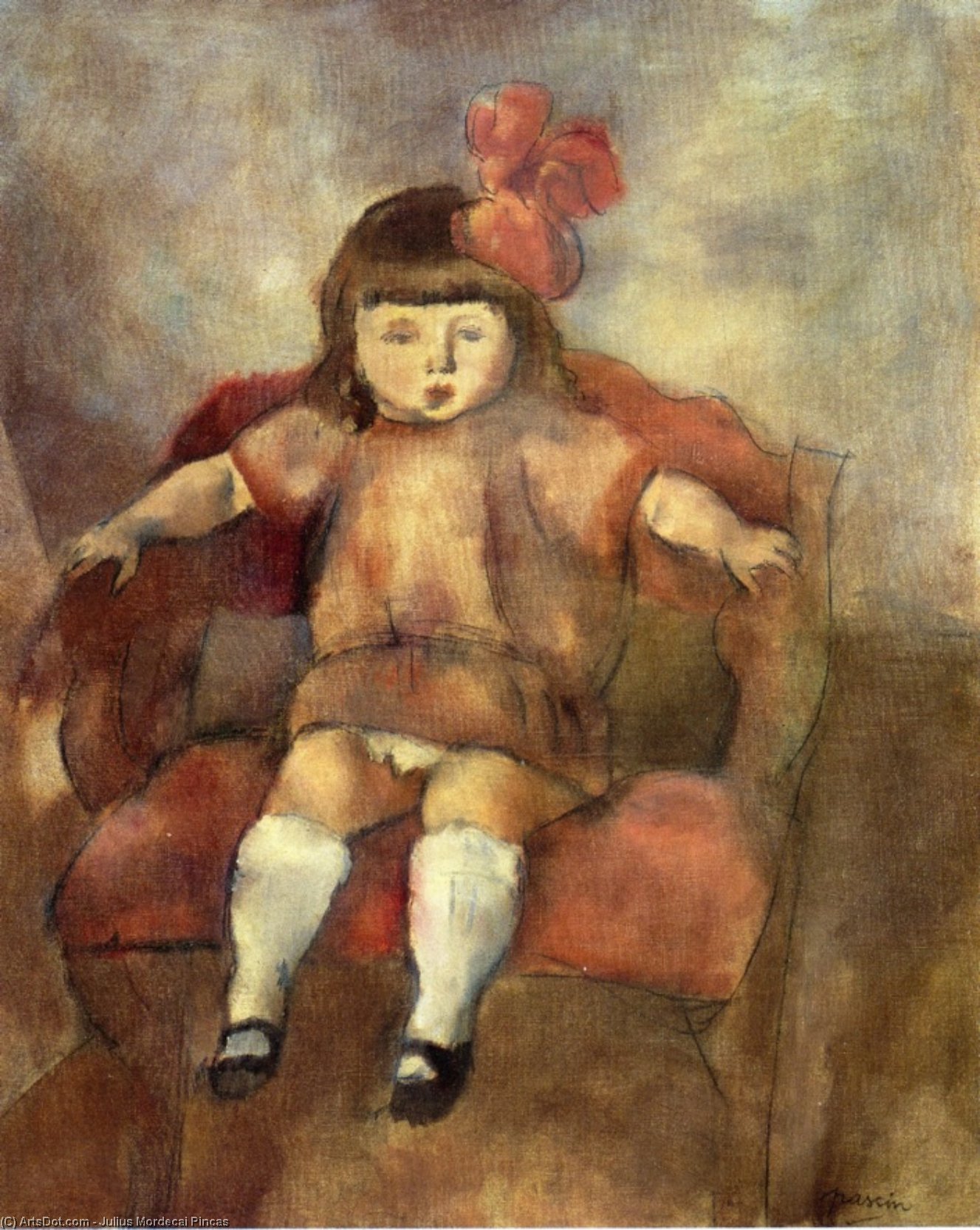 Wikioo.org - The Encyclopedia of Fine Arts - Painting, Artwork by Julius Mordecai Pincas - Little Gifl on an Armchair