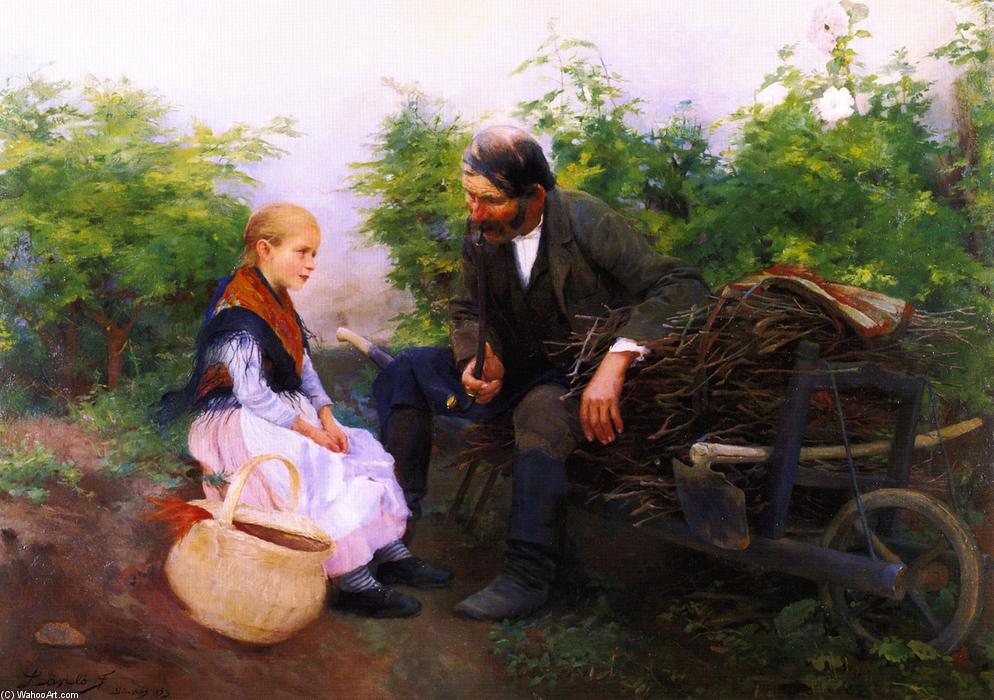 Wikioo.org - The Encyclopedia of Fine Arts - Painting, Artwork by Philip Alexius De Laszlo - The Little Girl and the Gardener (also known as Taking a Rest)