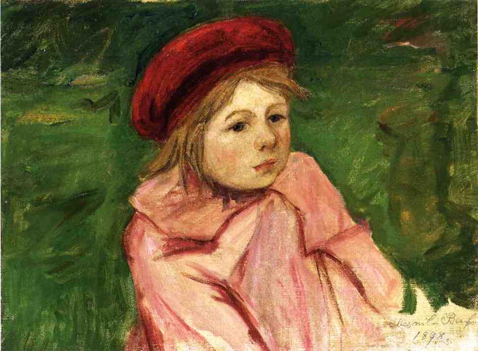 WikiOO.org – 美術百科全書 - 繪畫，作品 Mary Stevenson Cassatt - 小姑娘 在  一个  红  贝雷帽