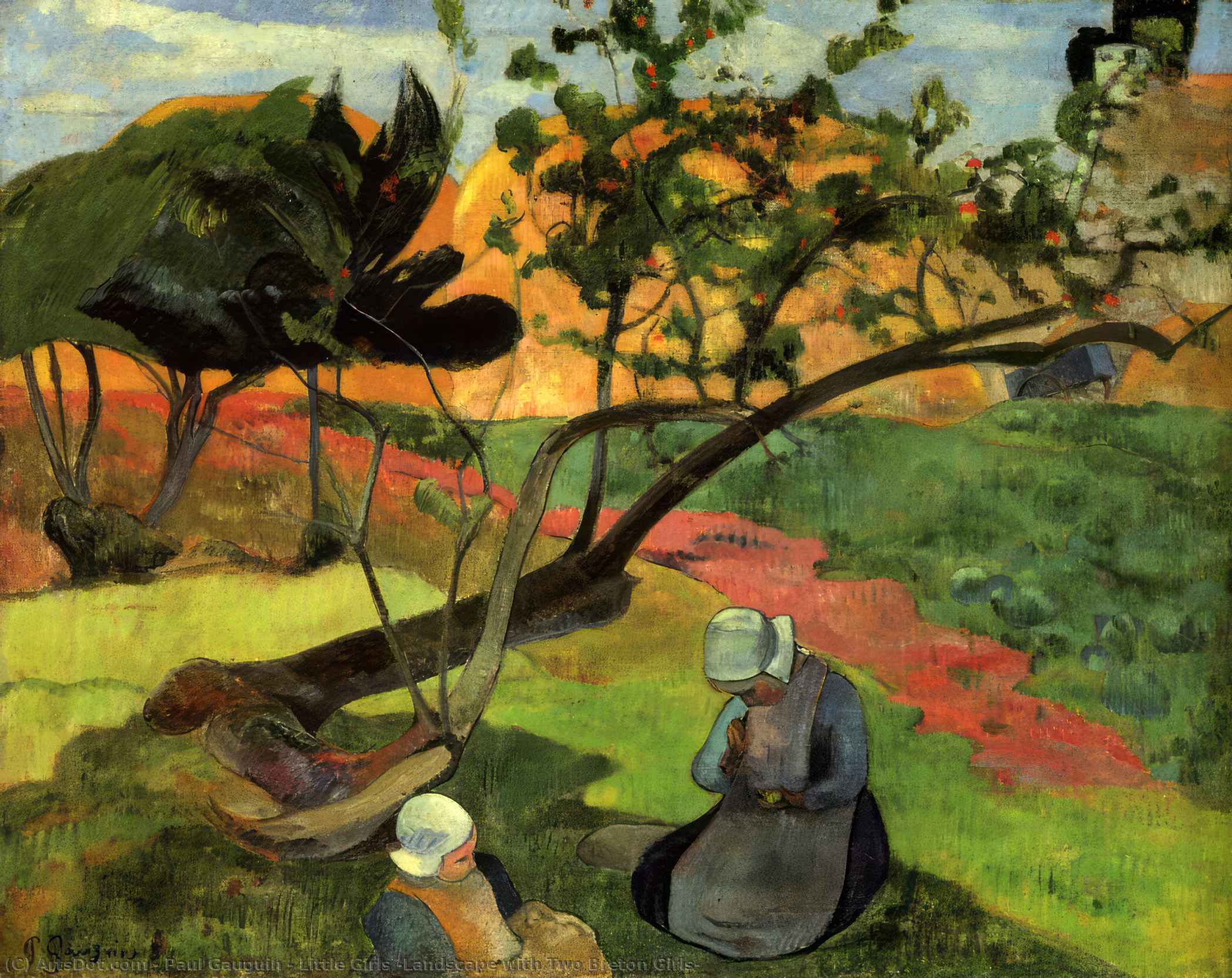 Wikioo.org - The Encyclopedia of Fine Arts - Painting, Artwork by Paul Gauguin - Little Girls (also known as Landscape with Two Breton Girls)