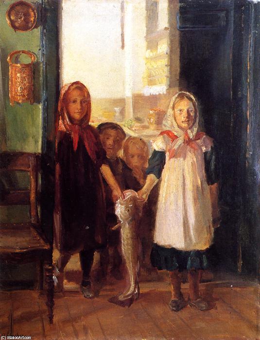 Wikioo.org - The Encyclopedia of Fine Arts - Painting, Artwork by Anna Kirstine Ancher - Little Girls with a Cod