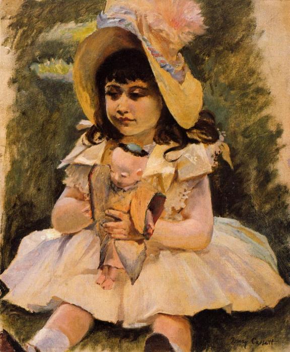 Wikioo.org - The Encyclopedia of Fine Arts - Painting, Artwork by Mary Stevenson Cassatt - Little Girl with a Japanese Doll