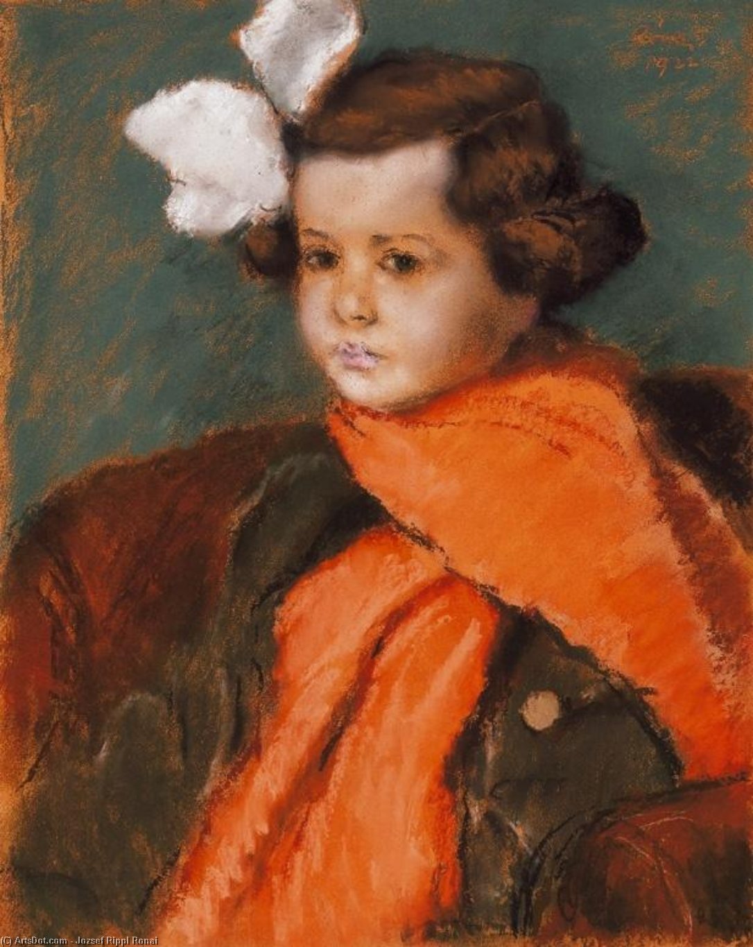Wikioo.org - The Encyclopedia of Fine Arts - Painting, Artwork by Jozsef Rippl Ronai - Little Girl with Red Scarf