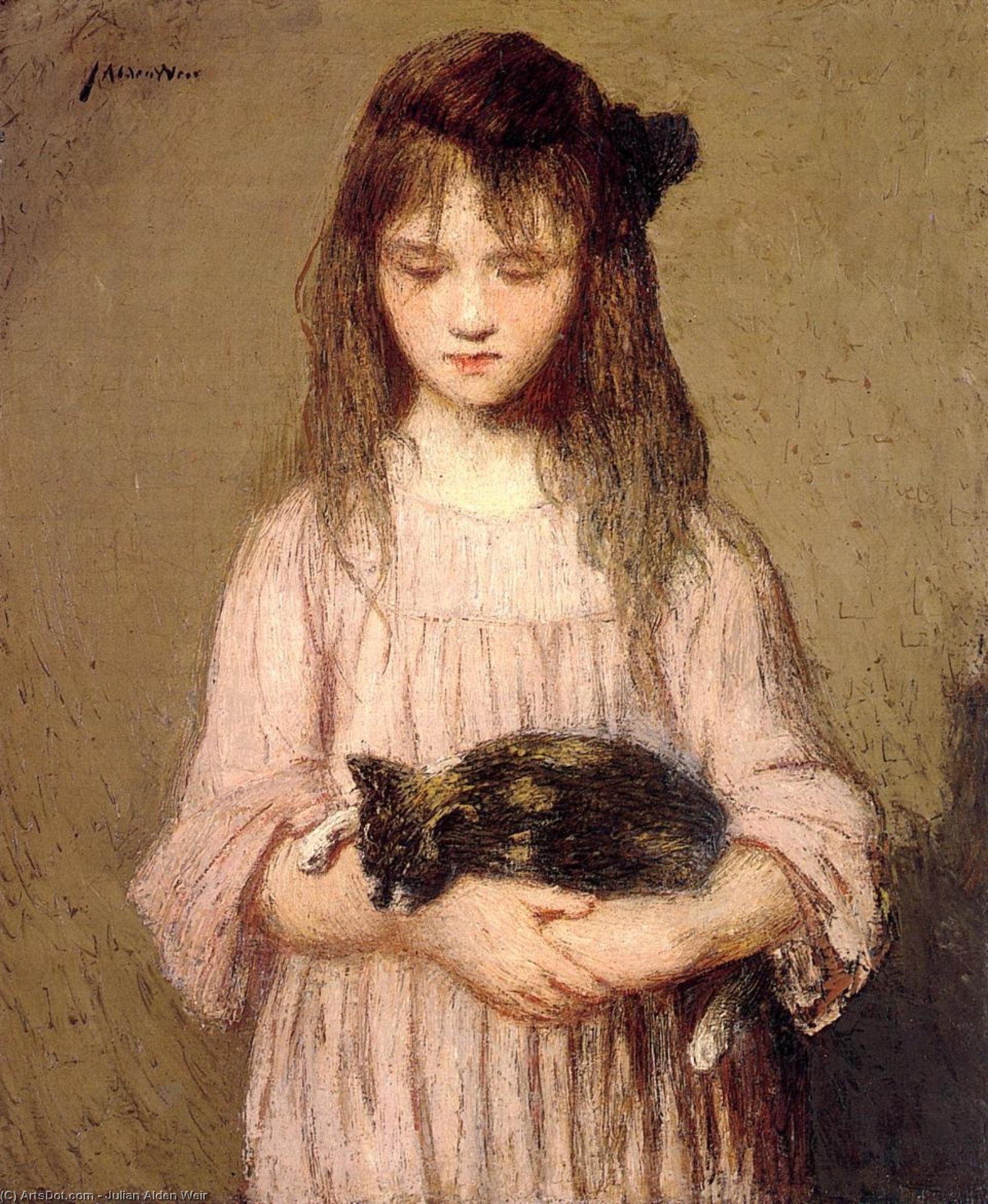 Wikioo.org – L'Encyclopédie des Beaux Arts - Peinture, Oeuvre de Julian Alden Weir - Peu lizie lynch ( également connu sous le portrait dun jeune Fille )