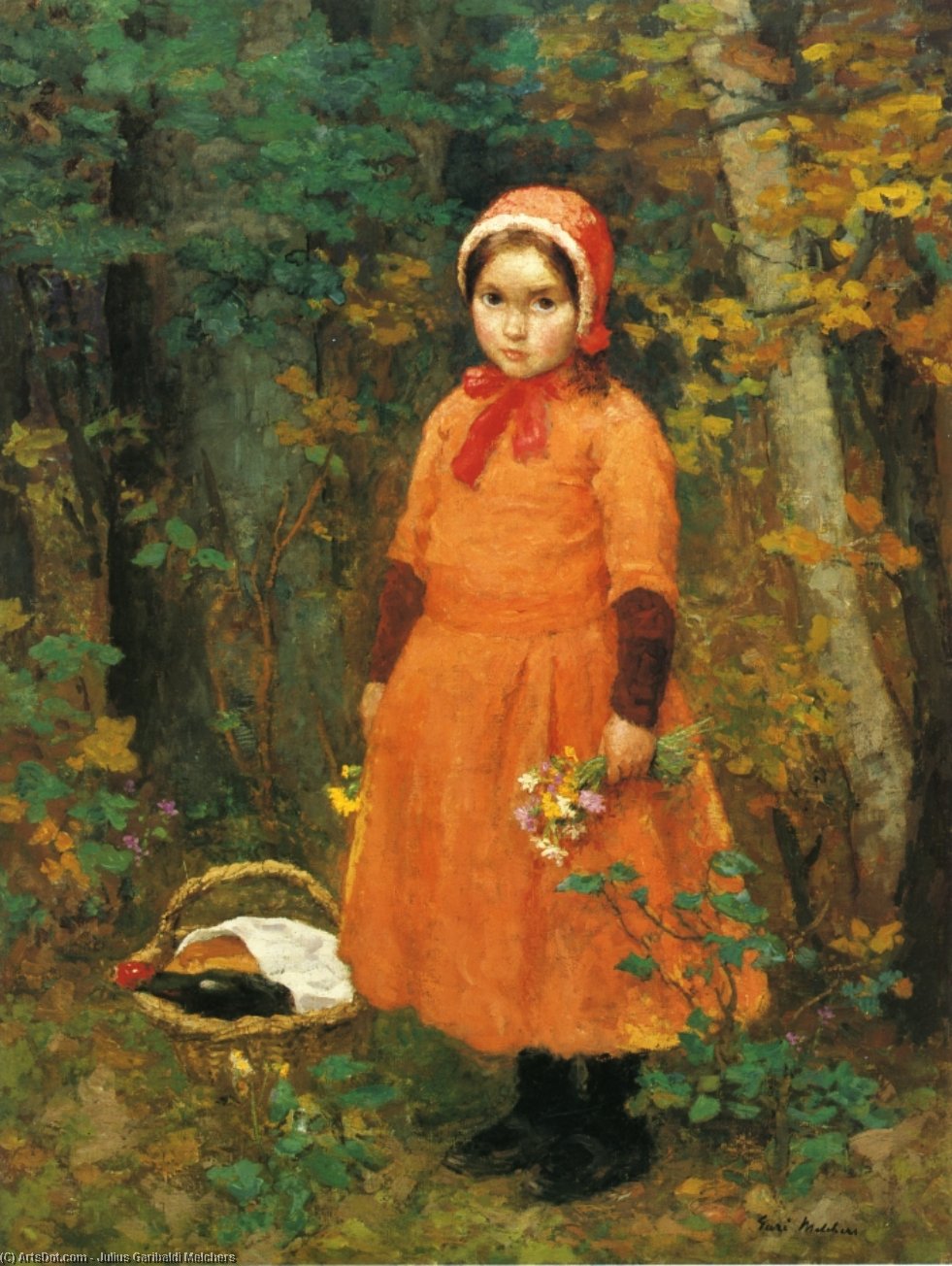 Wikioo.org – La Enciclopedia de las Bellas Artes - Pintura, Obras de arte de Julius Garibaldi Melchers - pequeño rojo capó que monta
