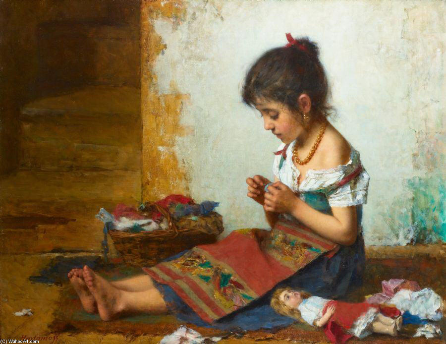 Wikioo.org - The Encyclopedia of Fine Arts - Painting, Artwork by Alexei Alexeievich Harlamoff - The Little Seamstress