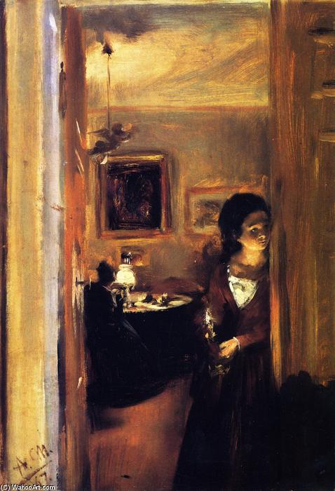 WikiOO.org - Encyclopedia of Fine Arts - Lukisan, Artwork Adolph Menzel - Living Room with the Artist's Sister
