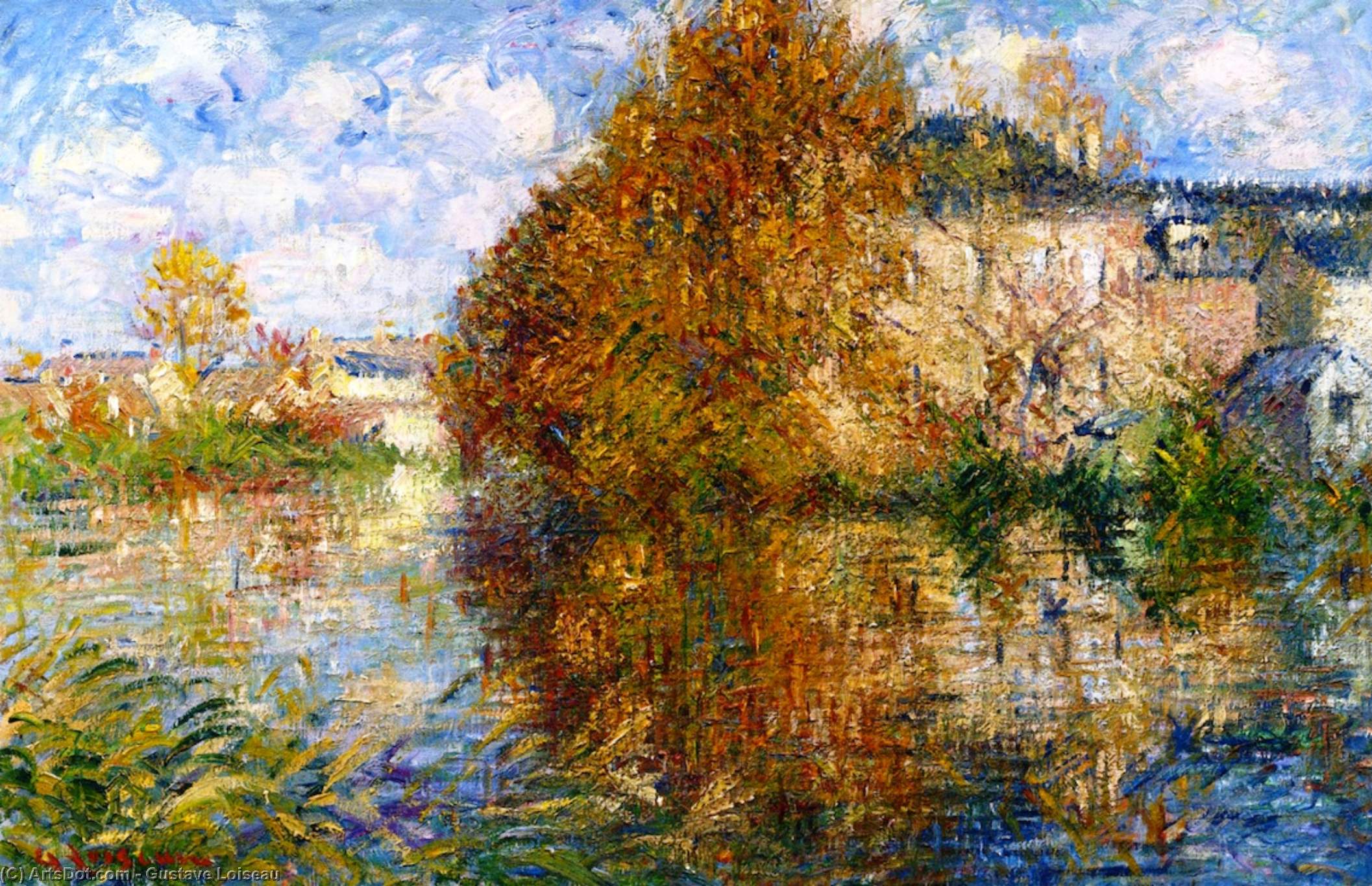 Wikioo.org - The Encyclopedia of Fine Arts - Painting, Artwork by Gustave Loiseau - La Maison Cauchois, bords de l'Eure, Autumne