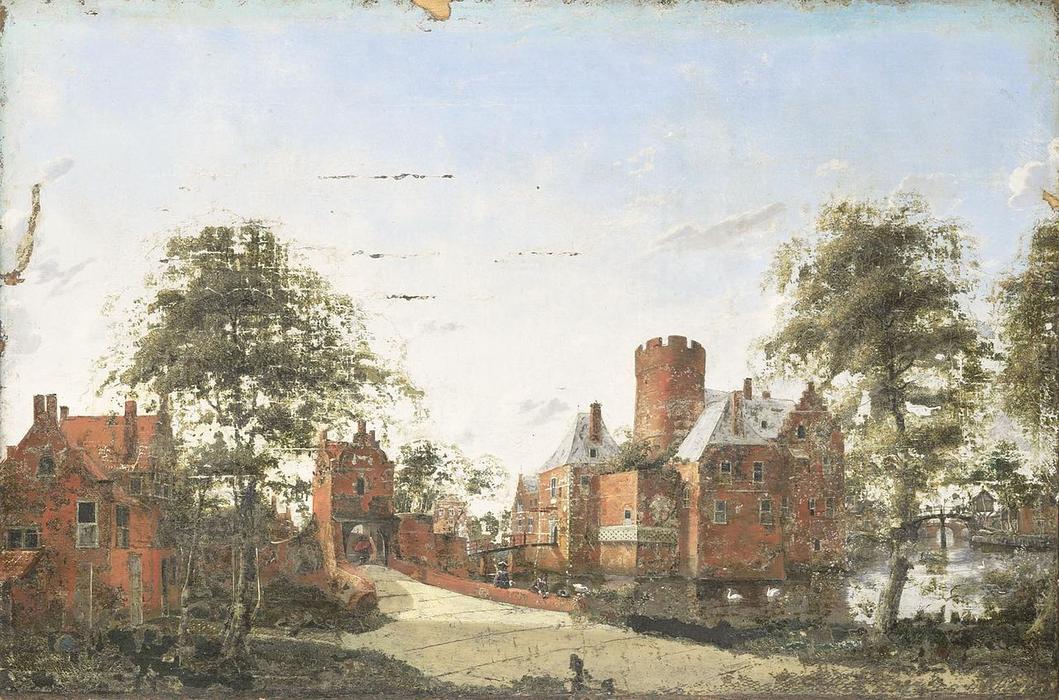 WikiOO.org - Encyclopedia of Fine Arts - Maalaus, taideteos Jan Van Der Heyden - Loenersloot Castle on the Angstel