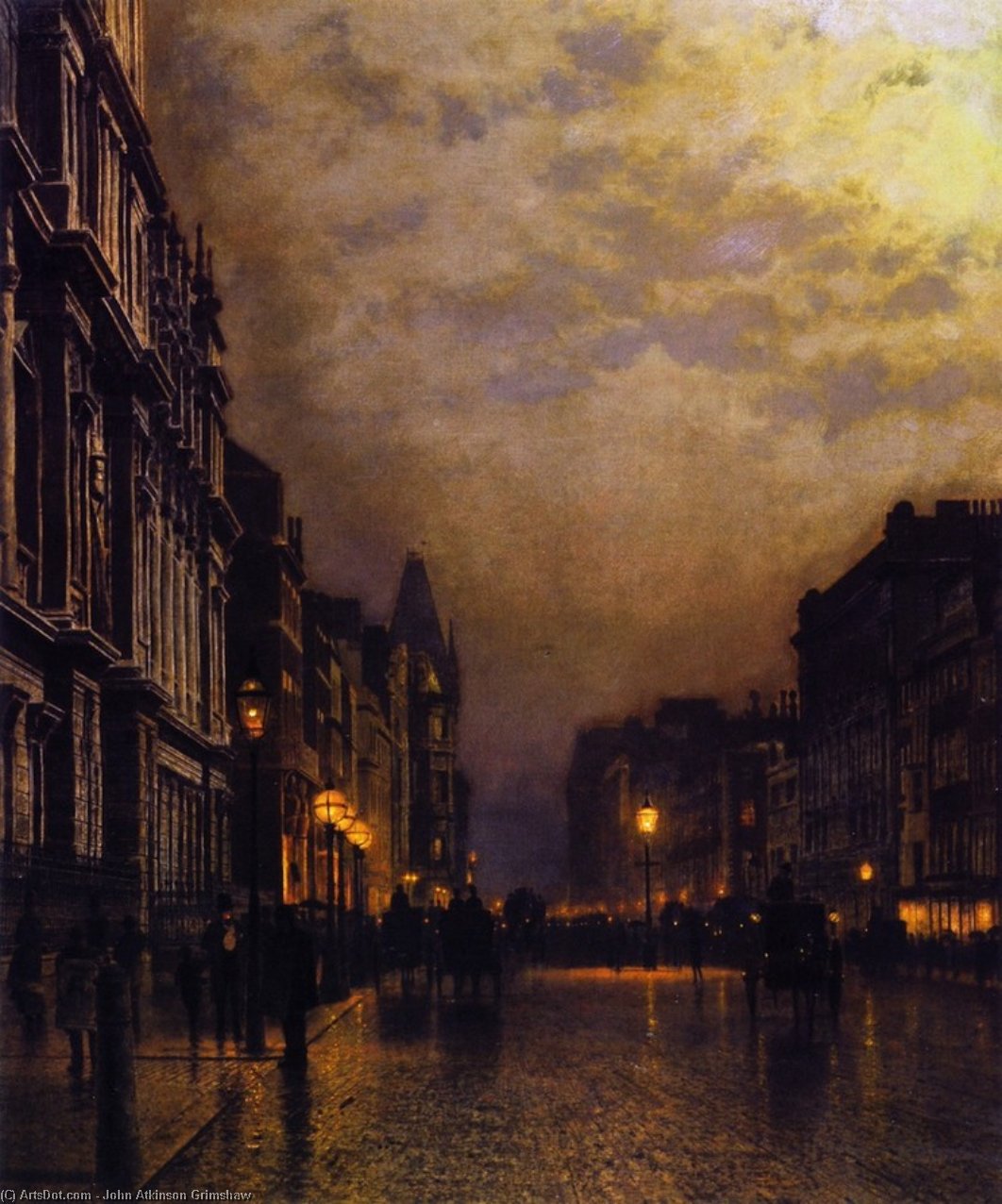 Wikioo.org - The Encyclopedia of Fine Arts - Painting, Artwork by John Atkinson Grimshaw - London, Piccadilly at NIght