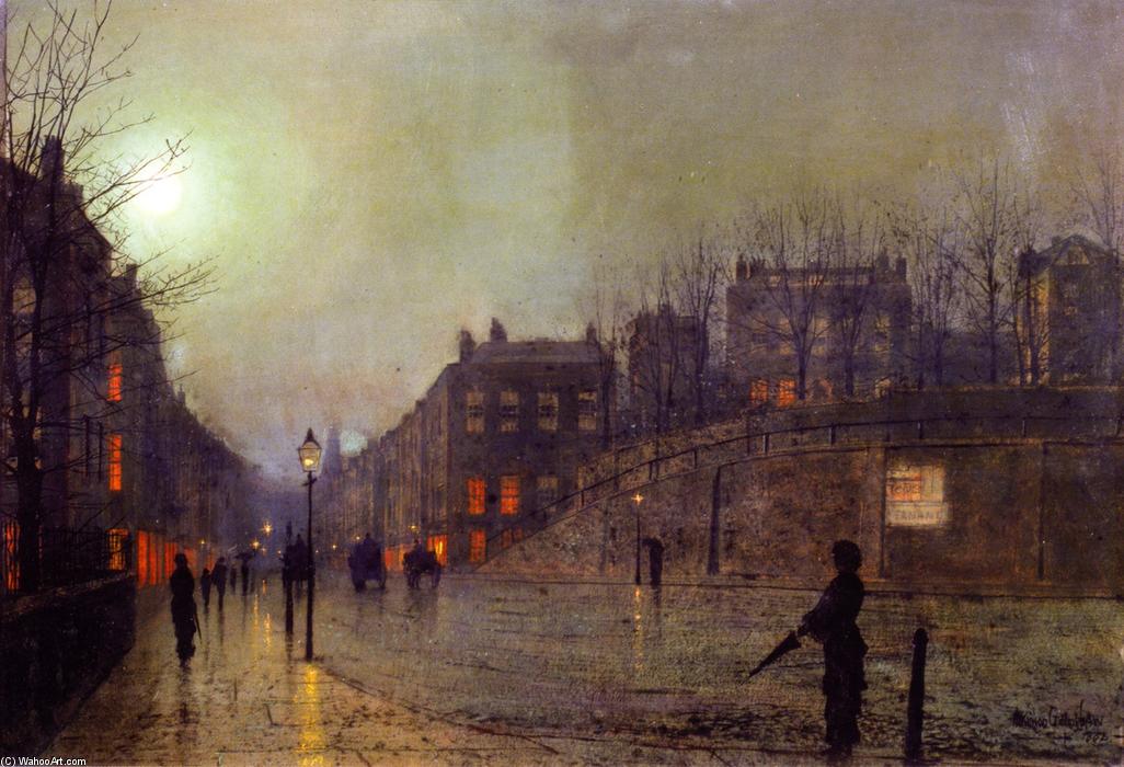 Wikioo.org - The Encyclopedia of Fine Arts - Painting, Artwork by John Atkinson Grimshaw - London, View of Heath Street by Night