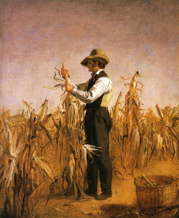 Wikioo.org - Die Enzyklopädie bildender Kunst - Malerei, Kunstwerk von William Sidney Mount - Long insel farmer Schälend Mais