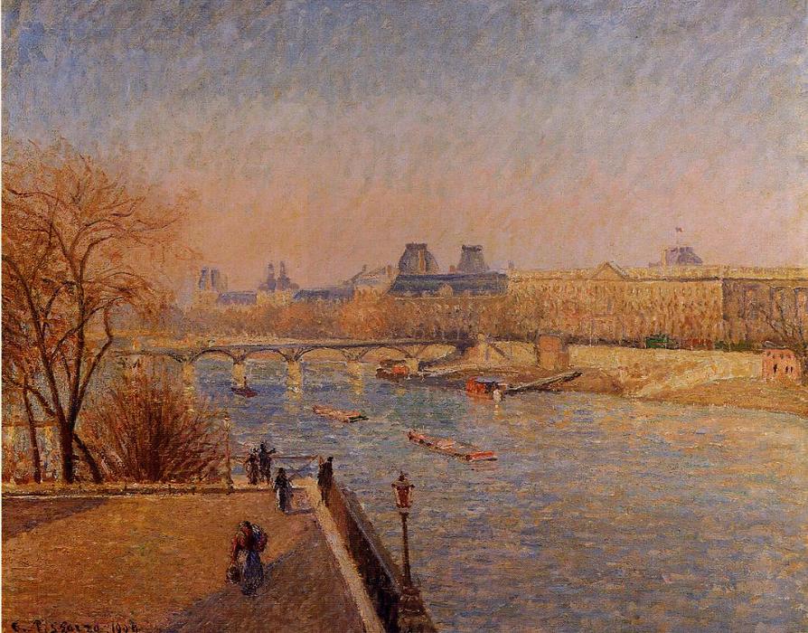Wikioo.org - The Encyclopedia of Fine Arts - Painting, Artwork by Camille Pissarro - The Louvre: Winter Sunshine, Morning