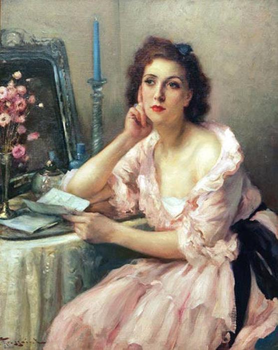 Wikioo.org - The Encyclopedia of Fine Arts - Painting, Artwork by Fernand Toussaint - The Love Letter and Mirror