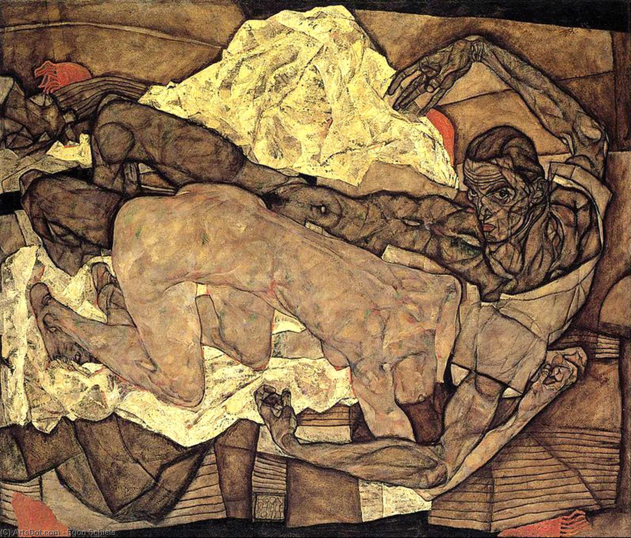 Wikoo.org - موسوعة الفنون الجميلة - اللوحة، العمل الفني Egon Schiele - Lovers: Man and Woman I