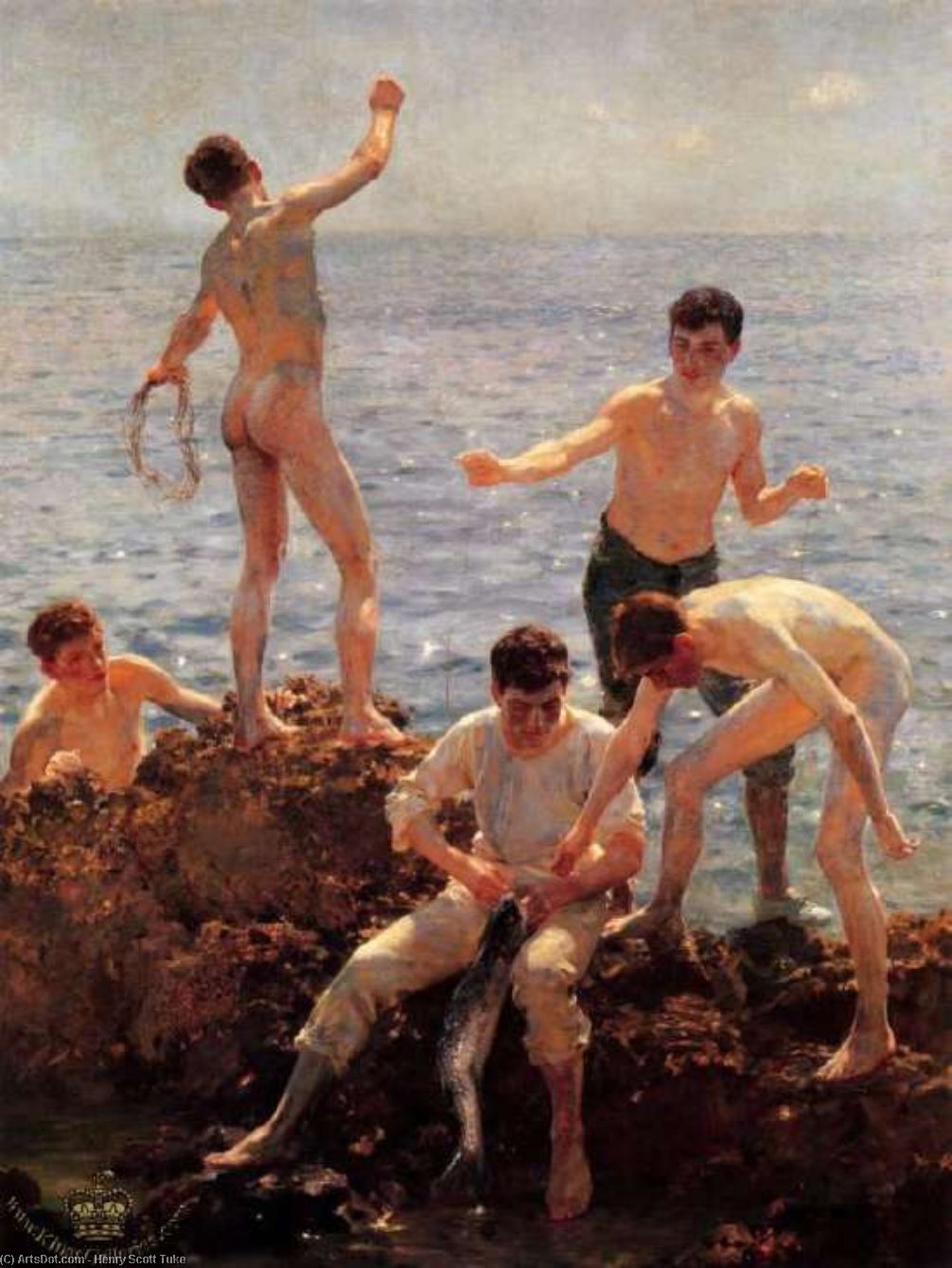 Wikioo.org - The Encyclopedia of Fine Arts - Painting, Artwork by Henry Scott Tuke - Lovers of the sun (also known as Midsummer Morning)
