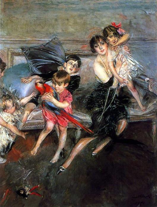 Wikioo.org - The Encyclopedia of Fine Arts - Painting, Artwork by Giovanni Boldini - La Signora Edwards con i quattro figli e la bambinaia