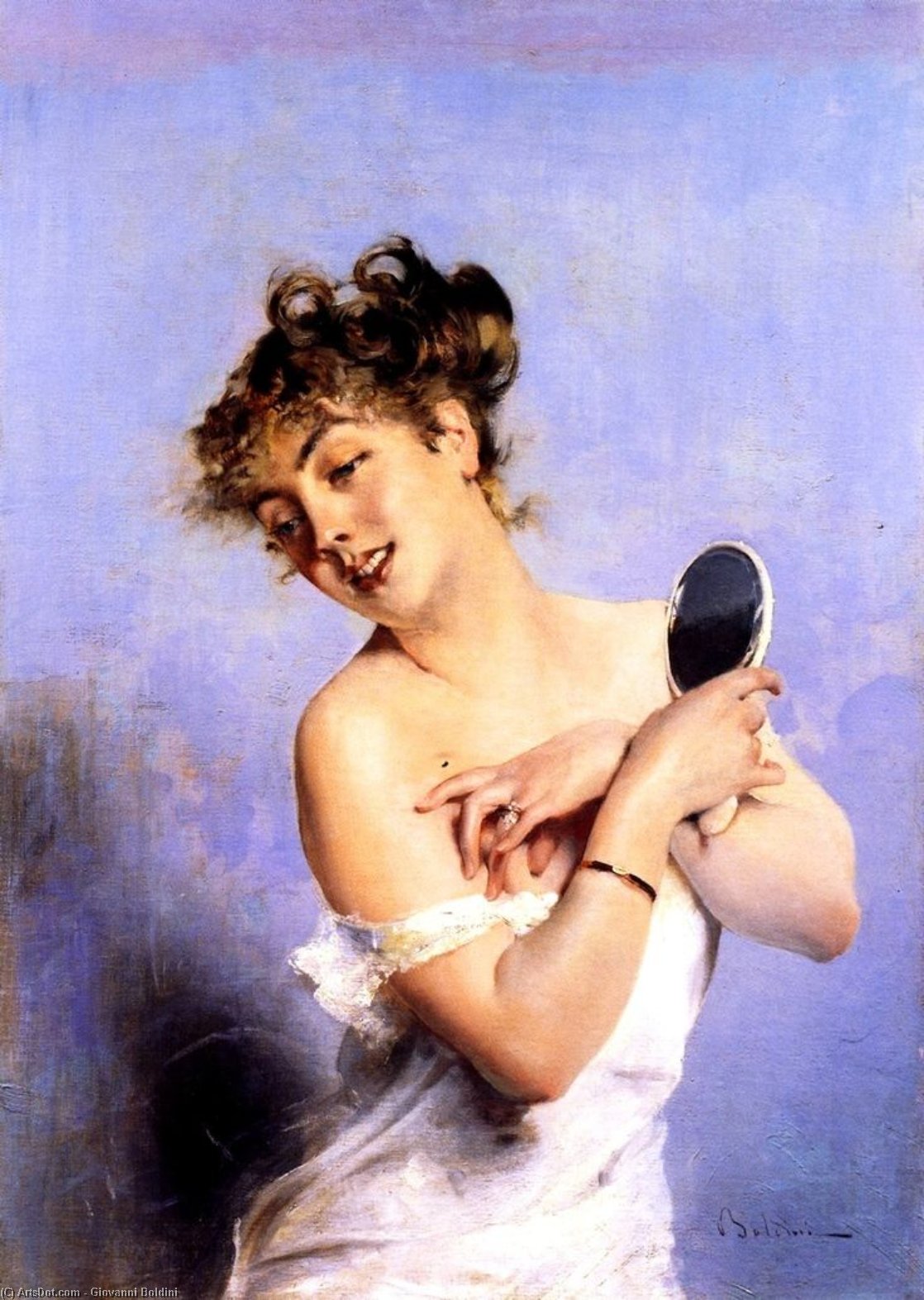 Wikioo.org - The Encyclopedia of Fine Arts - Painting, Artwork by Giovanni Boldini - La Toilette (also known as Young Woman in Déshabillé with a Mirror)