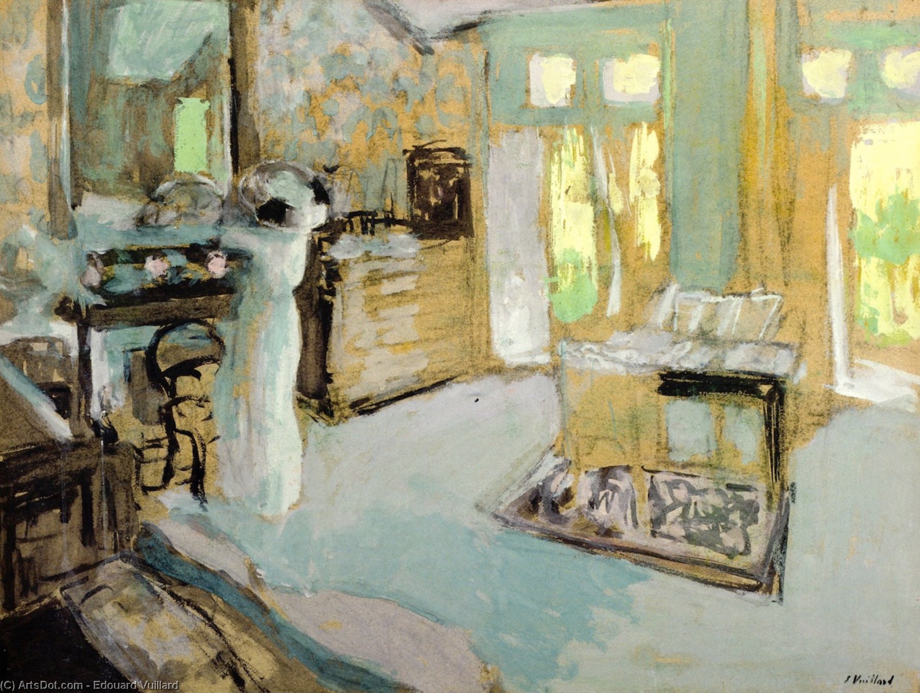 Wikioo.org - The Encyclopedia of Fine Arts - Painting, Artwork by Jean Edouard Vuillard - Lucie Hessel Putting on Her Hat