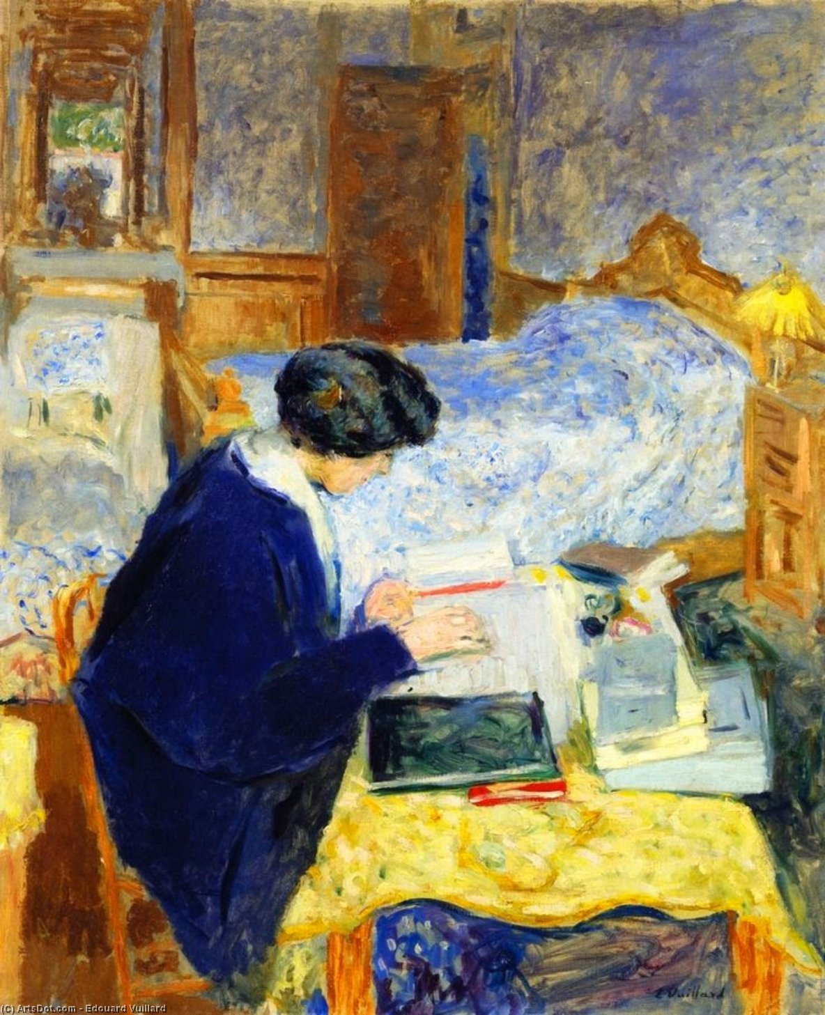 Wikioo.org - The Encyclopedia of Fine Arts - Painting, Artwork by Jean Edouard Vuillard - Lucy Hessel Reading