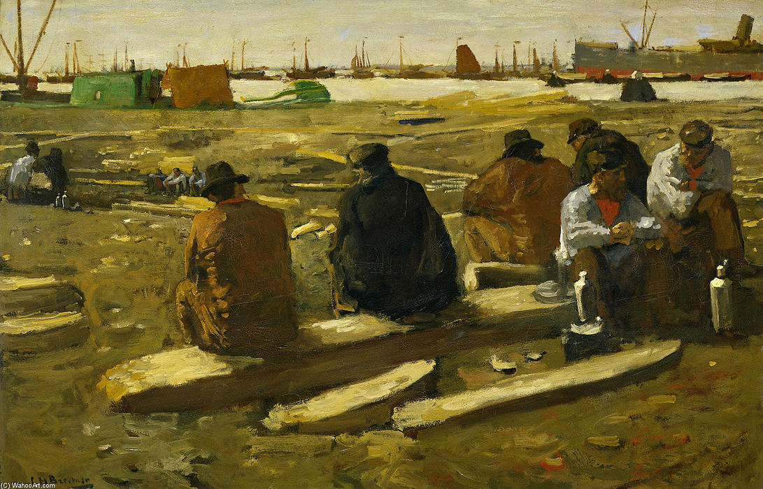 Wikioo.org – L'Enciclopedia delle Belle Arti - Pittura, Opere di George Hendrik Breitner - Pausa pranzo presso il cantiere di Van Diemenstraat di Amsterdam