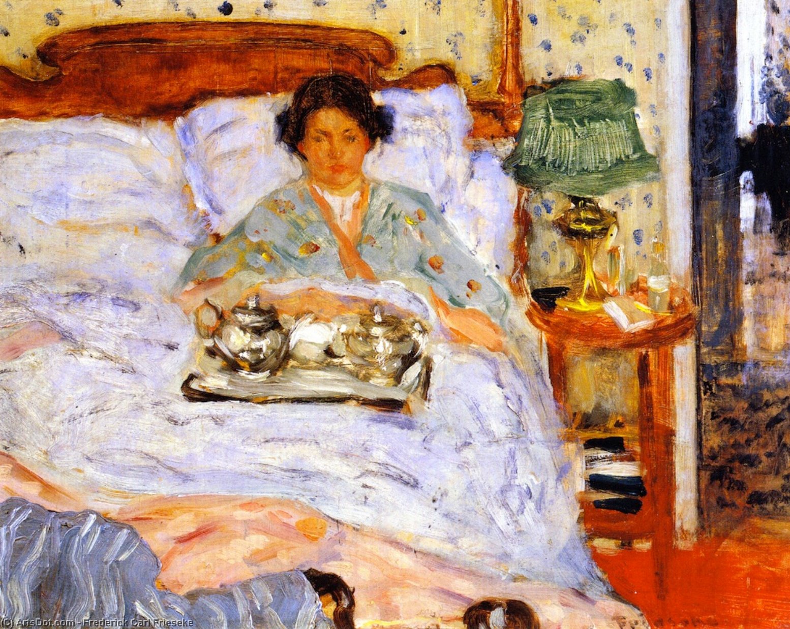 Wikioo.org - The Encyclopedia of Fine Arts - Painting, Artwork by Frederick Carl Frieseke - Lunch in Bed