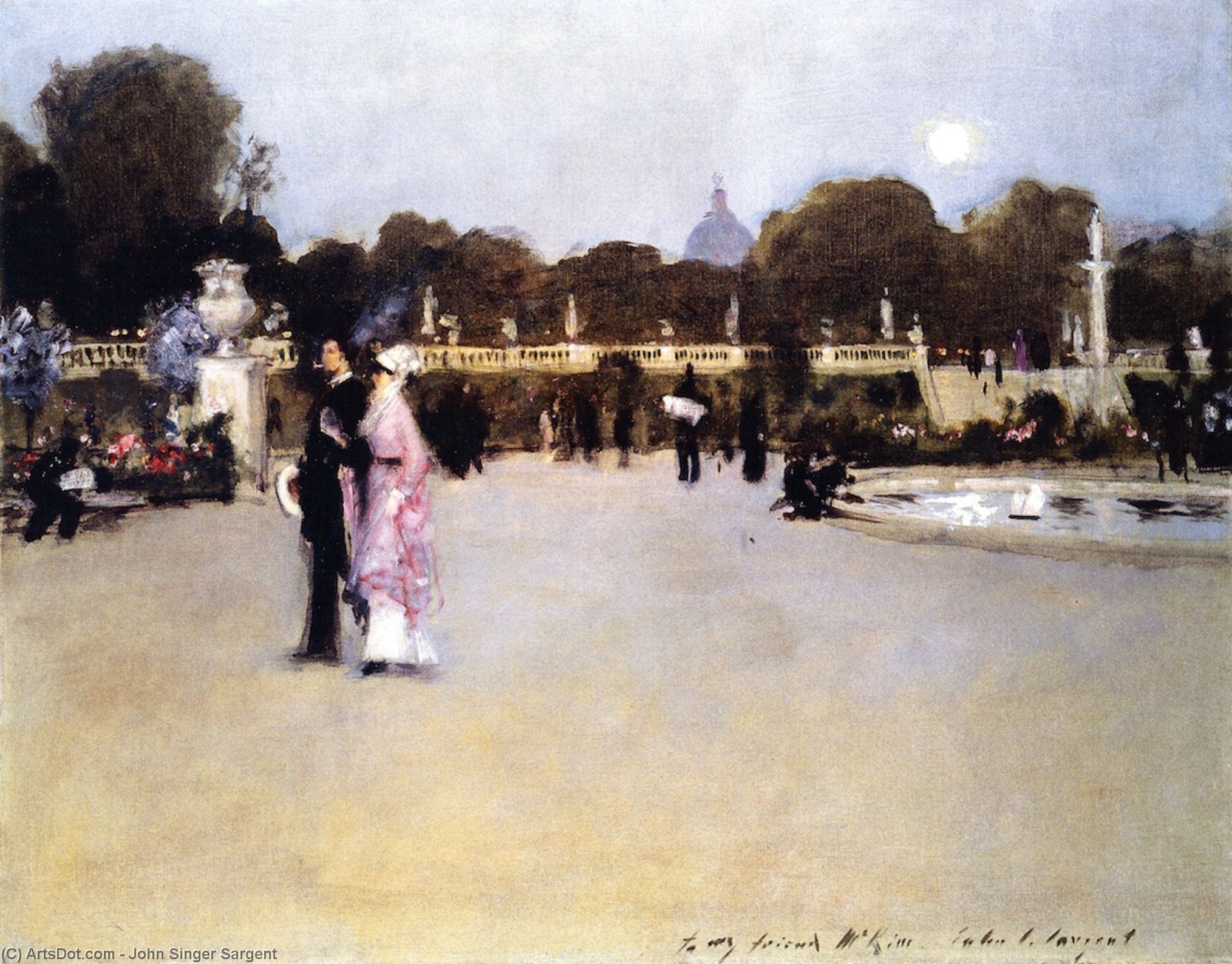 Wikioo.org - The Encyclopedia of Fine Arts - Painting, Artwork by John Singer Sargent - The Luxembourg Gardens at Twilight (also known as Twilight in the Luxembourg Gardens)