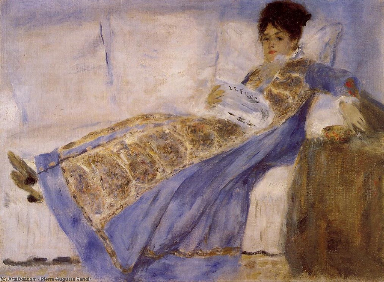 WikiOO.org - Enciclopedia of Fine Arts - Pictura, lucrări de artă Pierre-Auguste Renoir - Madame Monet on a Sofa