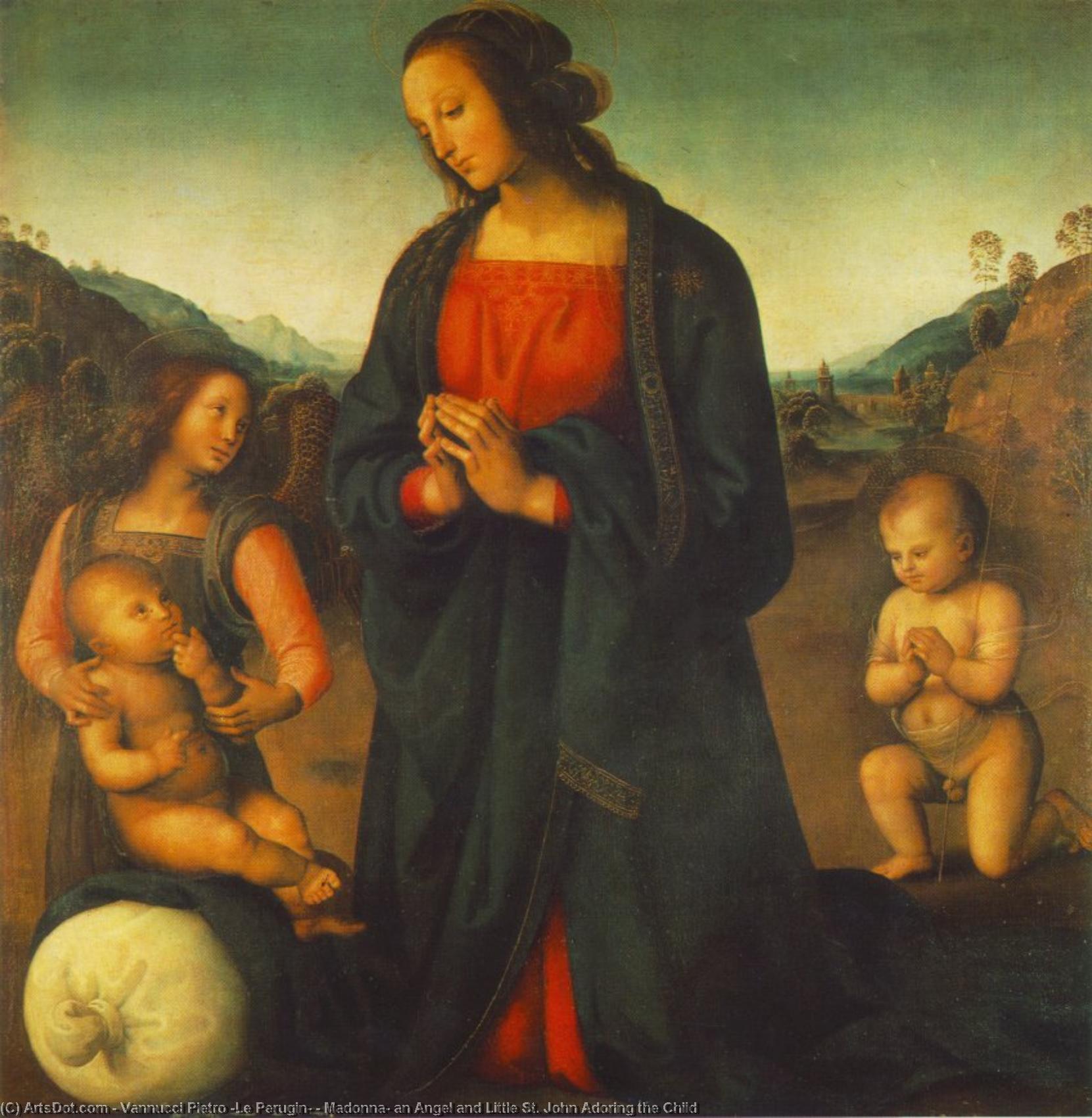 Wikioo.org - The Encyclopedia of Fine Arts - Painting, Artwork by Vannucci Pietro (Le Perugin) - Madonna, an Angel and Little St. John Adoring the Child