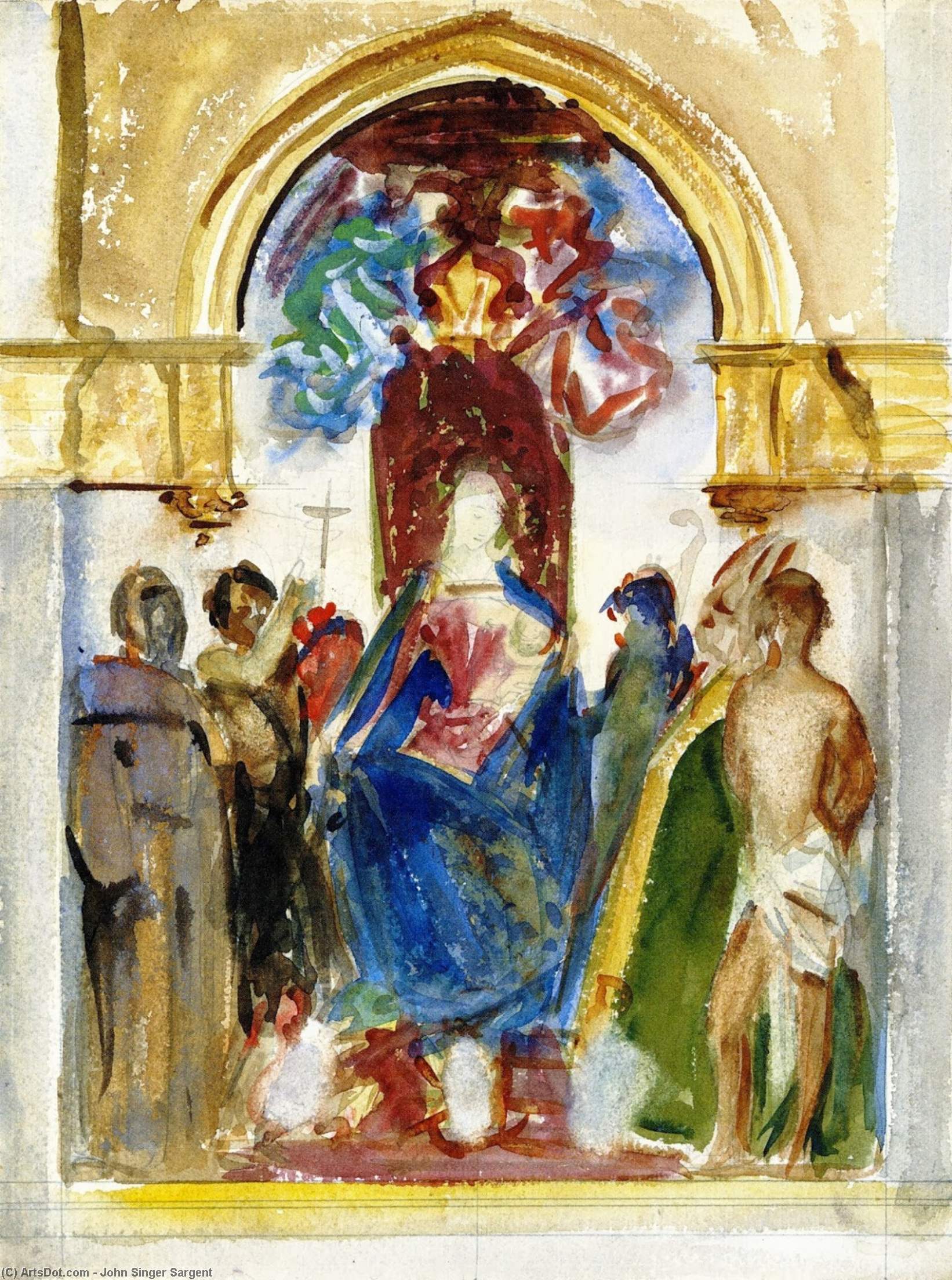 Wikioo.org - The Encyclopedia of Fine Arts - Painting, Artwork by John Singer Sargent - Madonna and Child and Saints, after an Unidentified Artist