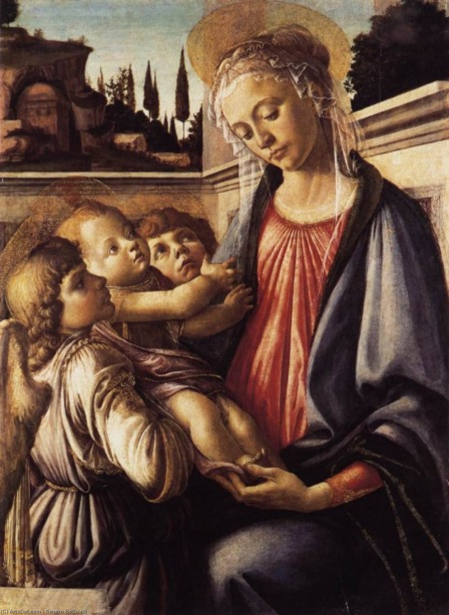 Wikioo.org - The Encyclopedia of Fine Arts - Painting, Artwork by Sandro Botticelli - Madonna and Child and Two Angels