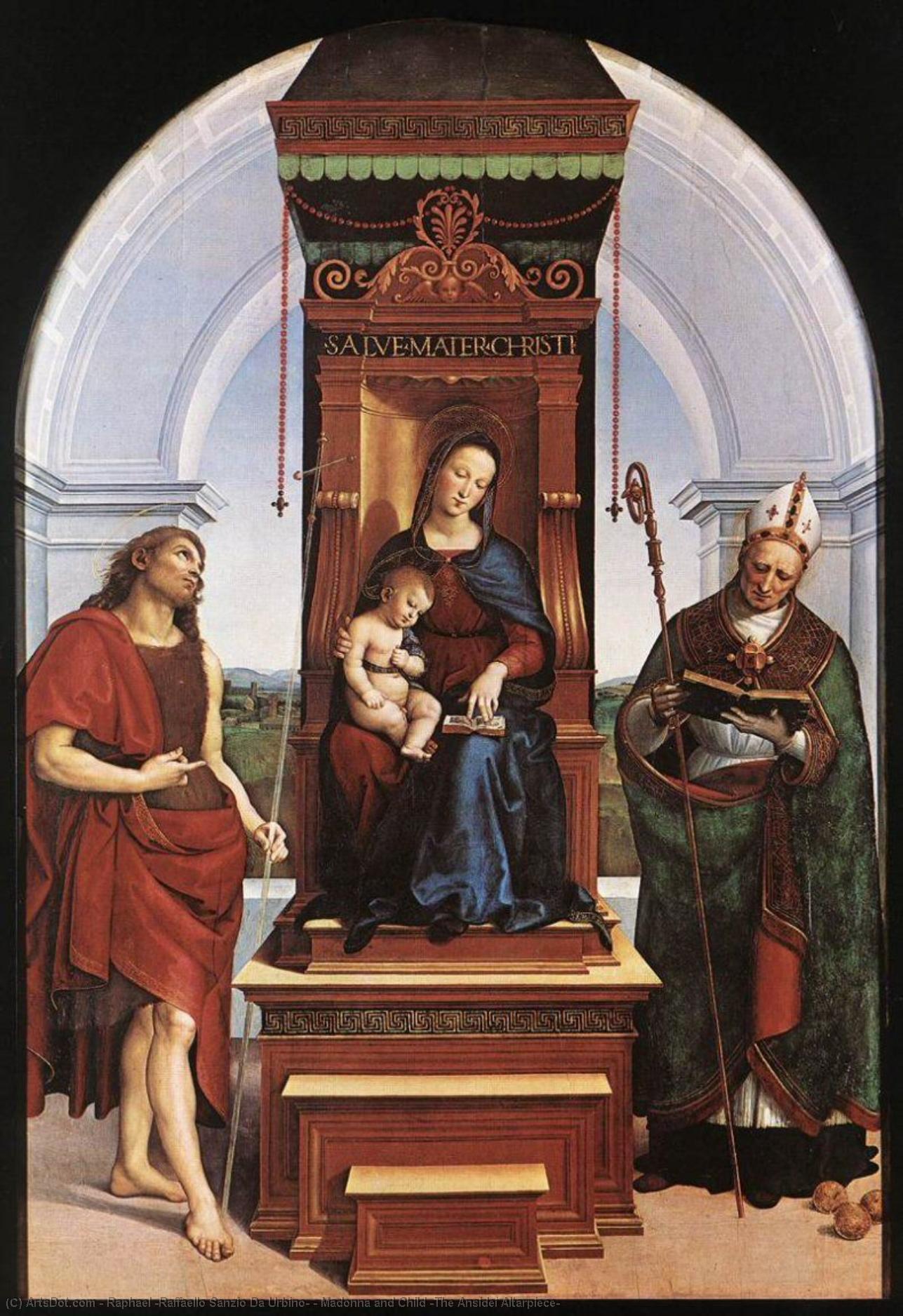 Wikioo.org – La Enciclopedia de las Bellas Artes - Pintura, Obras de arte de Raphael (Raffaello Sanzio Da Urbino) - madonna y niño ( el ansidei Retablo )