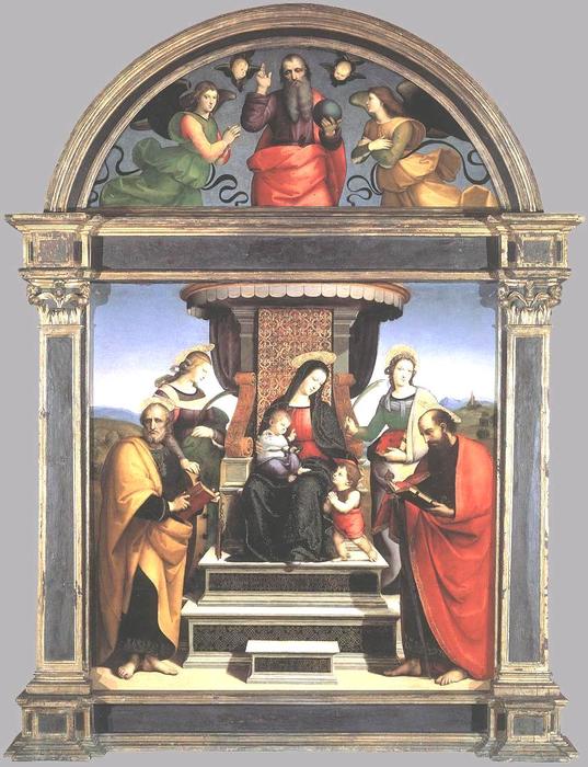 Wikioo.org – L'Enciclopedia delle Belle Arti - Pittura, Opere di Raphael (Raffaello Sanzio Da Urbino) - Madonna col Bambino in trono con  santi