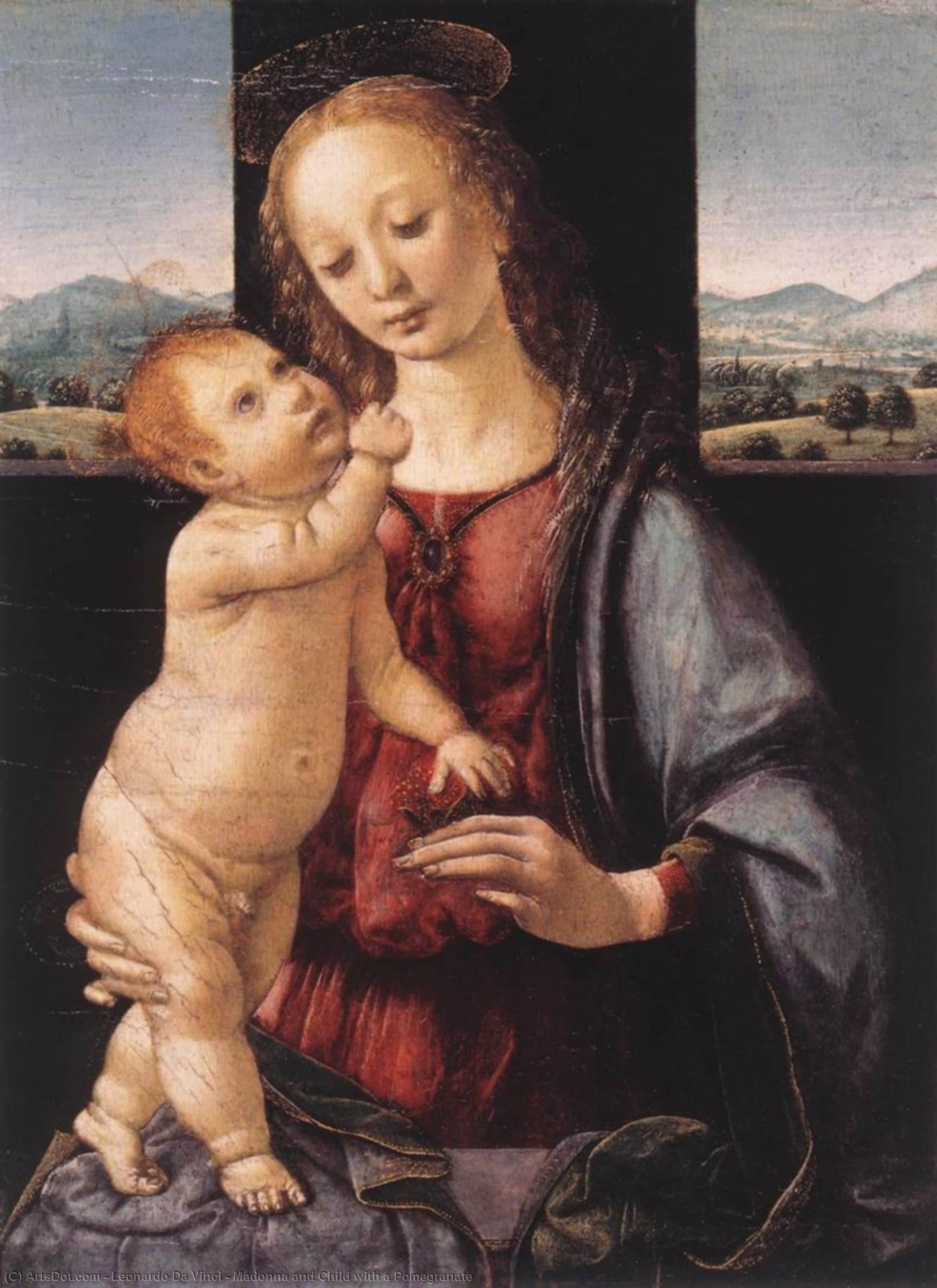 WikiOO.org – 美術百科全書 - 繪畫，作品 Leonardo Da Vinci - 麦当娜和孩子 与  一个  石榴